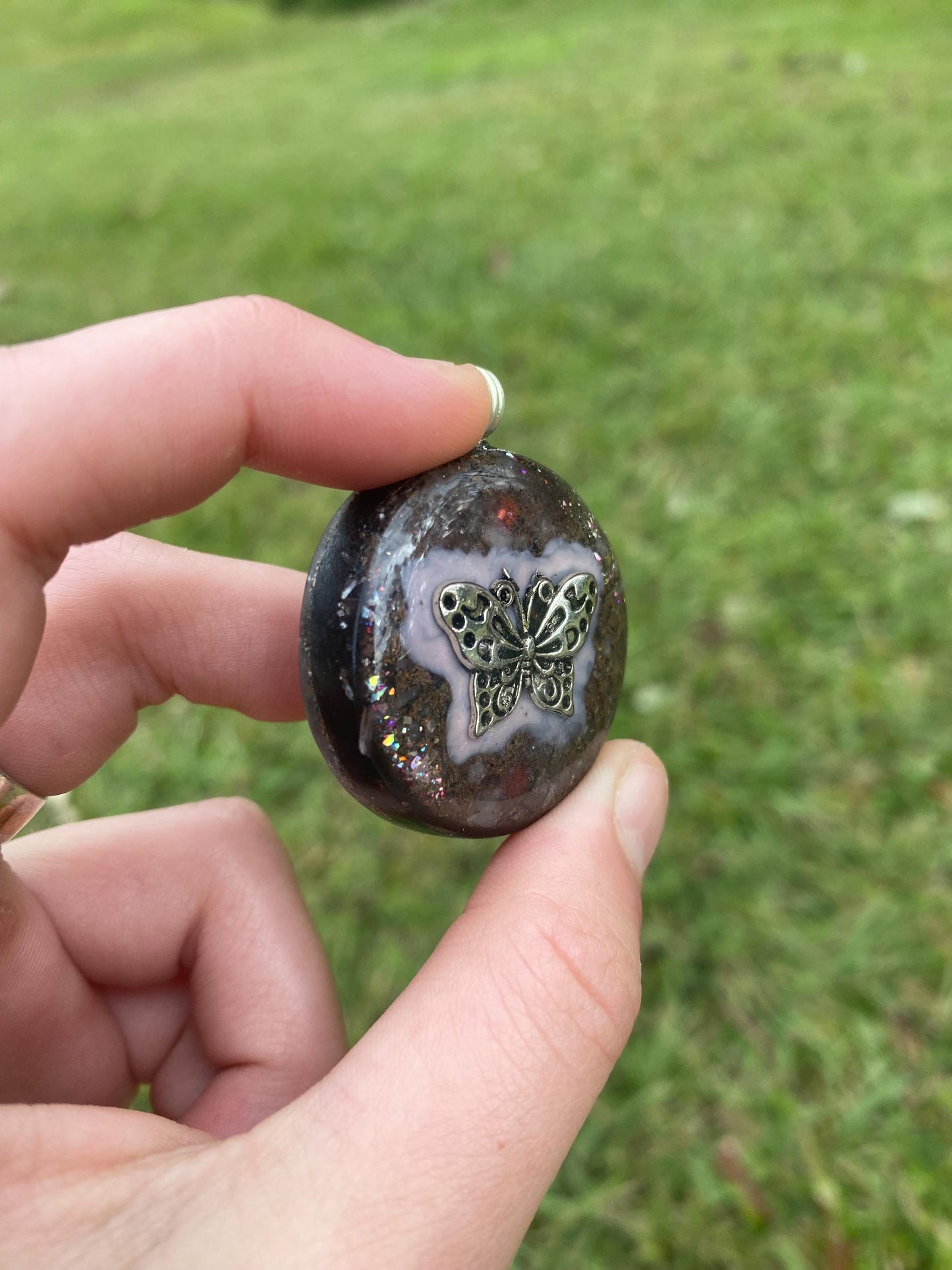 Butterfly. Pendant Necklace. Made w rose quartz, Elite Shungite, & Tensor Ring. Powerful. Emf Protection.