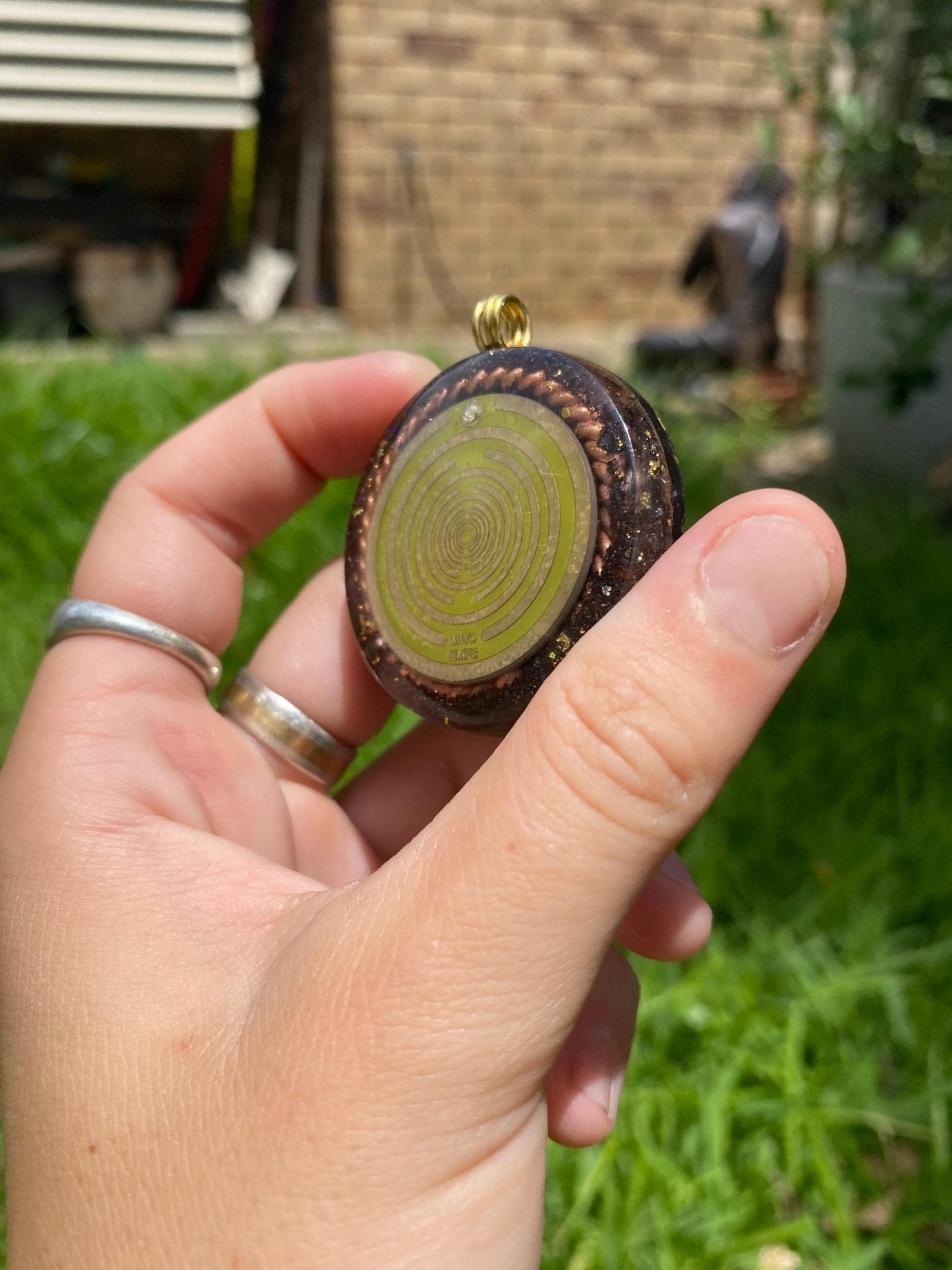 MWO Wave. Orgone Pendant Necklace. Made w Elite Shungite, Lodestone and Double Tensor Ring. Powerful. EMF Protection. 5G Protection
