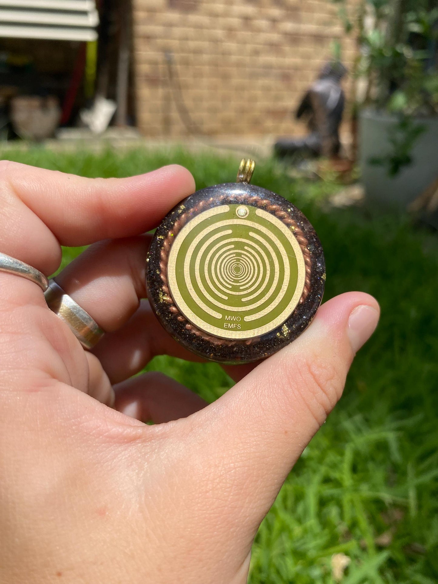 MWO Wave. Orgone Pendant Necklace. Made w Elite Shungite, Lodestone and Double Tensor Ring. Powerful. EMF Protection. 5G Protection