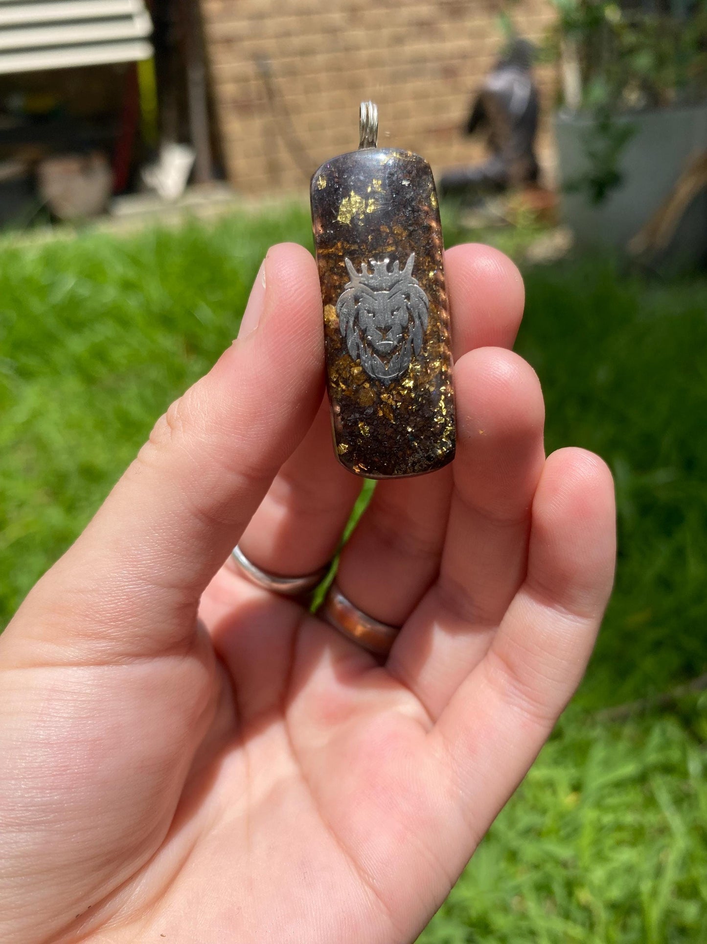 Lion King. Orgone Pendant Necklace. Made w Elite Shungite, Red Tigers Eye, 24ct gold. Powerful. EMF Protection. 5G Protection. TENSOR RING