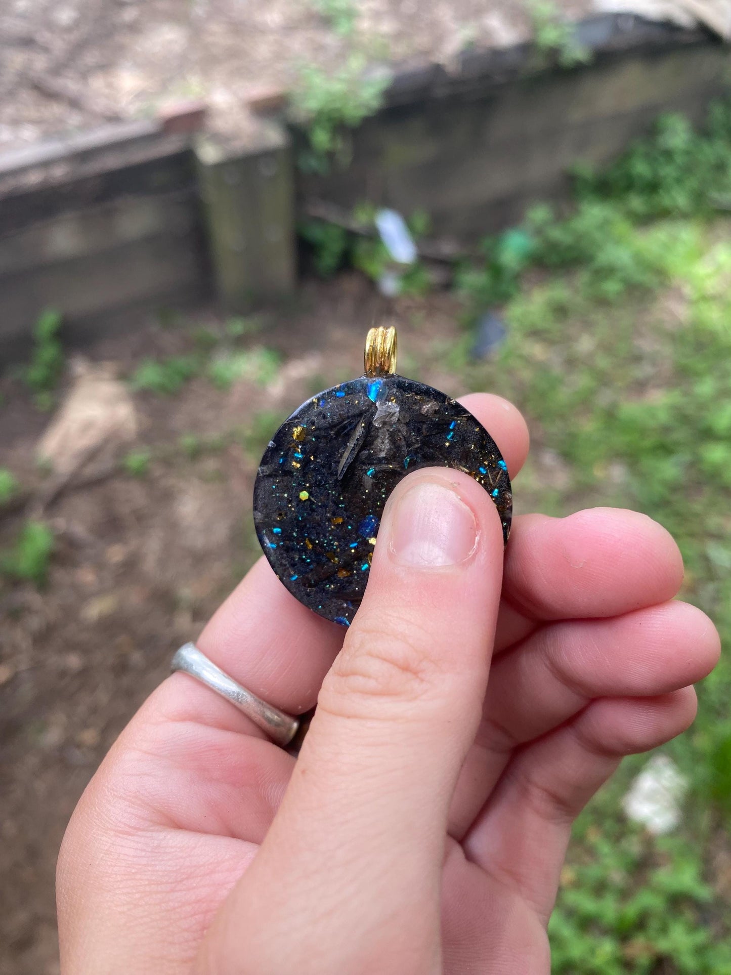 Ankh Pendant Necklace. Made w Elite Shungite, 24ct Gold and Black Kyanite. Powerful. EMF Protection. 5G Protection. Tensor Ring.