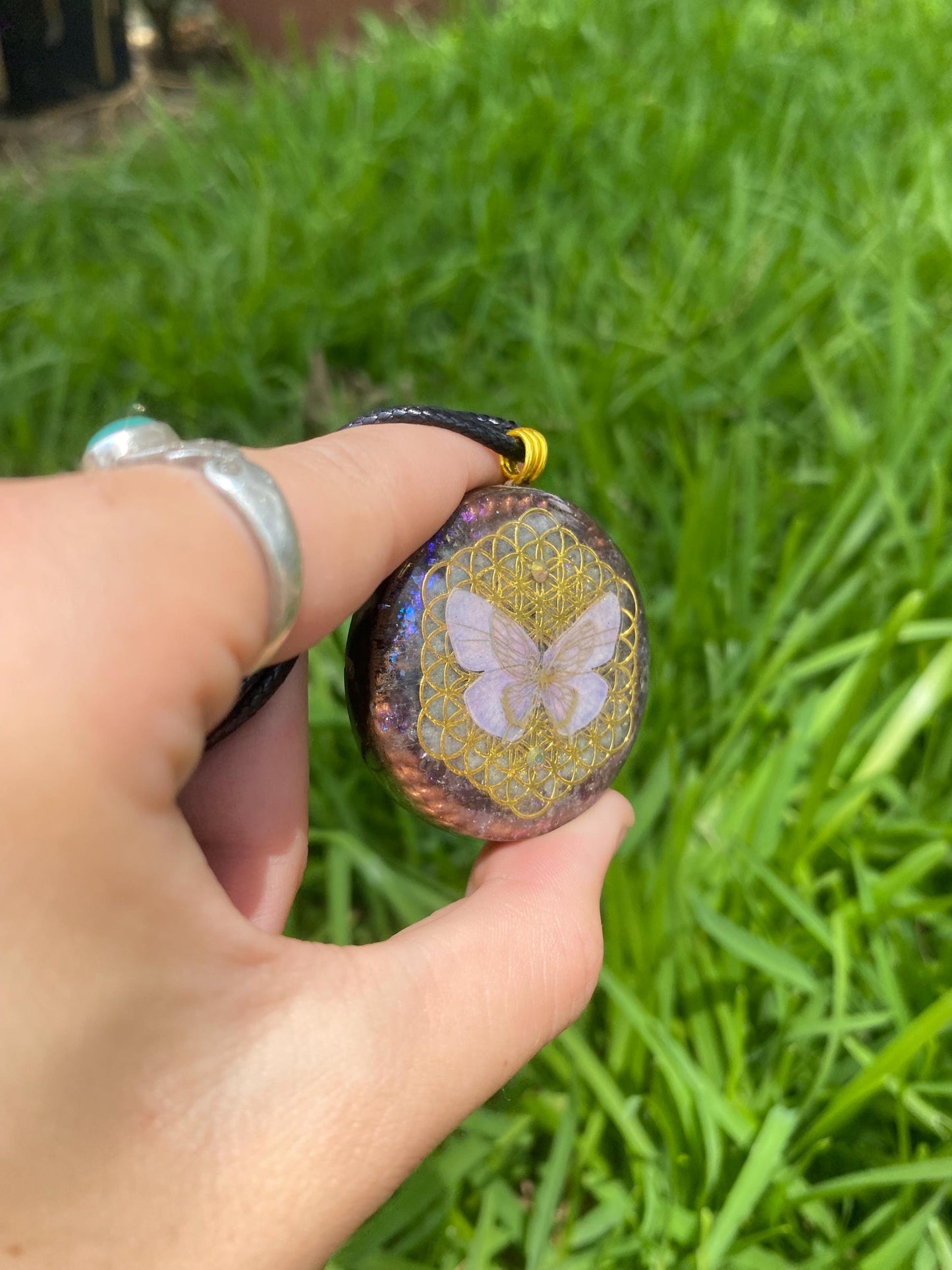 Butterfly. Pendant Necklace. Made w Elite Shungite and Amethyst. Tensor Ring. Powerful. EMF Protection. 5G Protection.