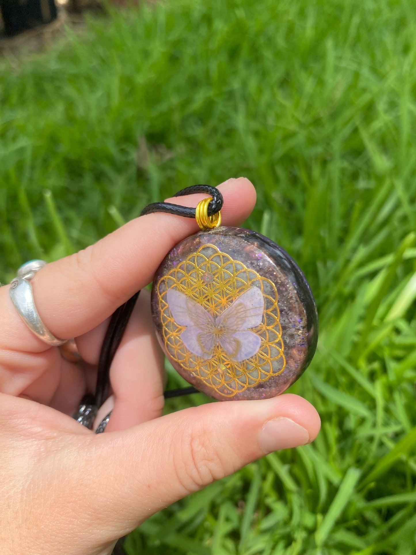 Butterfly. Pendant Necklace. Made w Elite Shungite and Amethyst. Tensor Ring. Powerful. EMF Protection. 5G Protection.