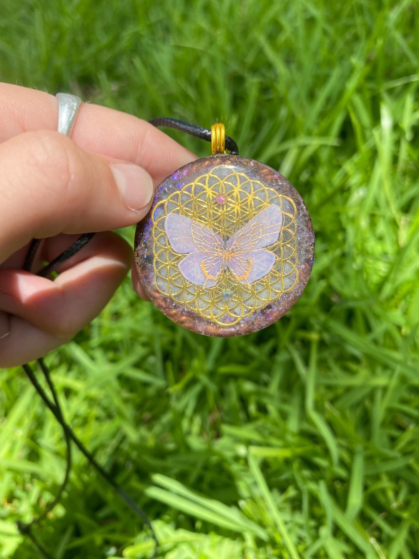 Butterfly. Pendant Necklace. Made w Elite Shungite and Amethyst. Tensor Ring. Powerful. EMF Protection. 5G Protection.