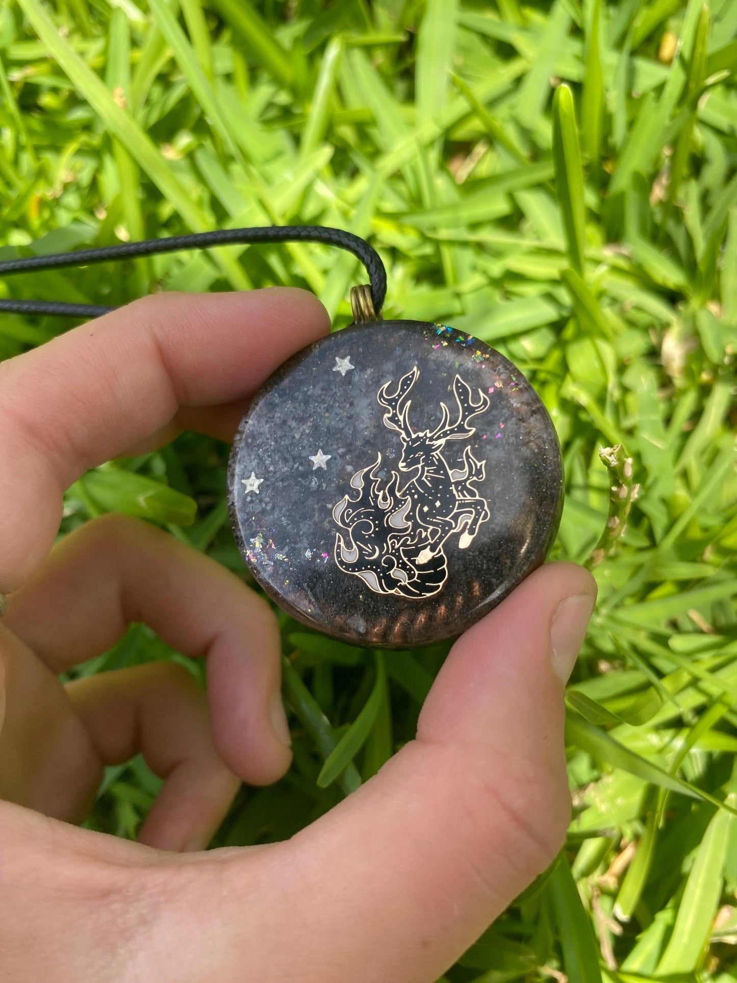 Deer Orgone Pendant Necklace. Made w Elite Shungite, 24ct Gold, Deer antler and White Chalcedony . Powerful. EMF Protection. 5G Protection.
