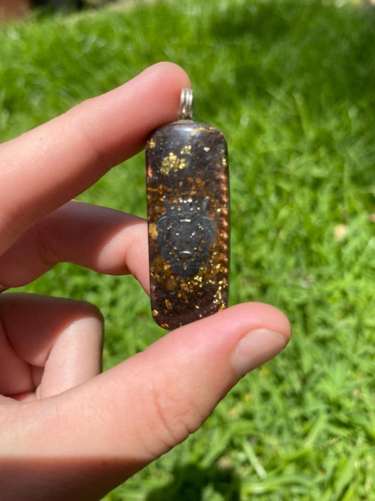 Lion King. Orgone Pendant Necklace. Made w Elite Shungite, Red Tigers Eye, 24ct gold. Powerful. EMF Protection. 5G Protection. TENSOR RING