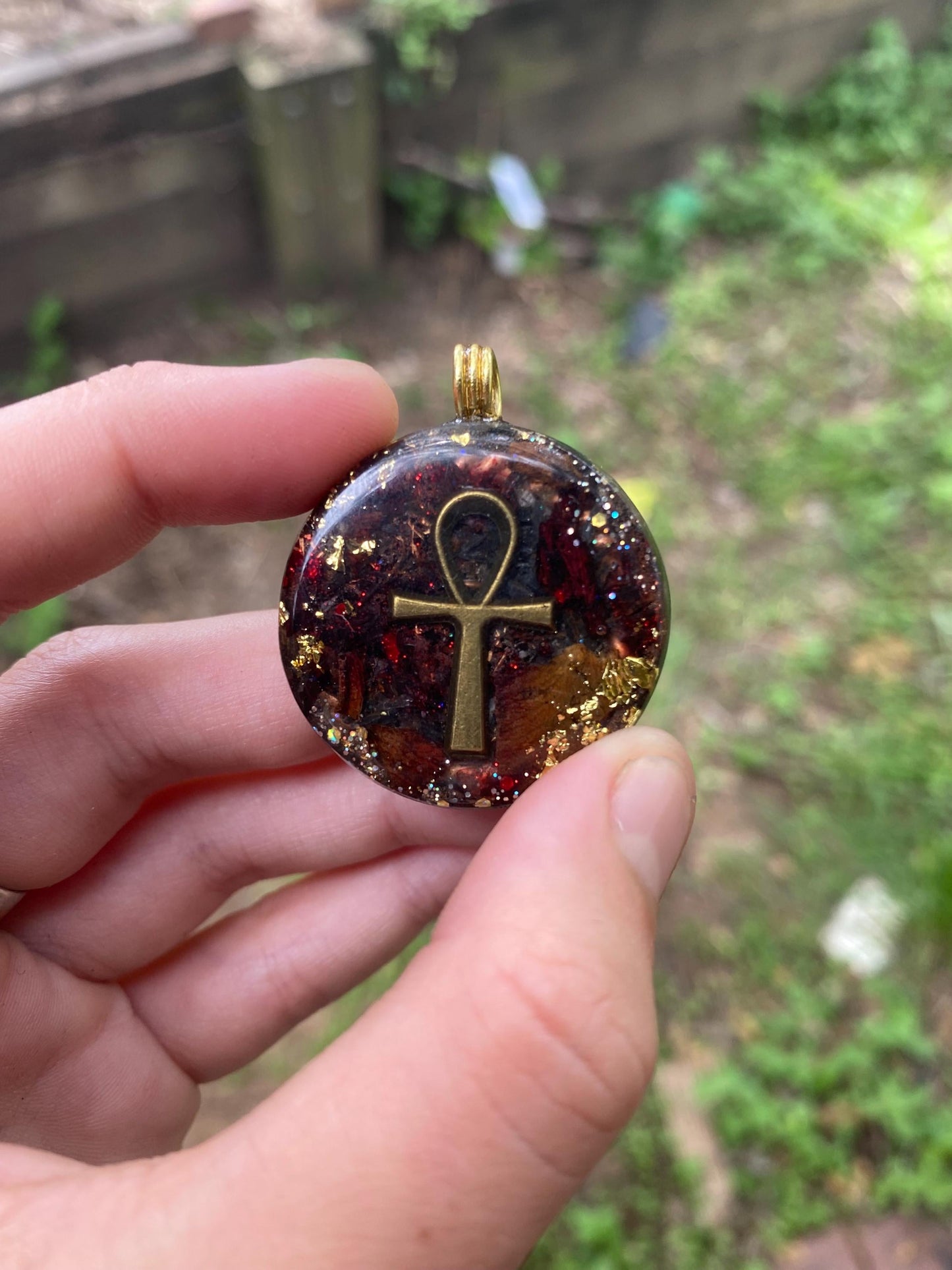 Ankh Pendant Necklace. Made w Elite Shungite, 24ct Gold and Black Kyanite. Powerful. EMF Protection. 5G Protection. Tensor Ring.