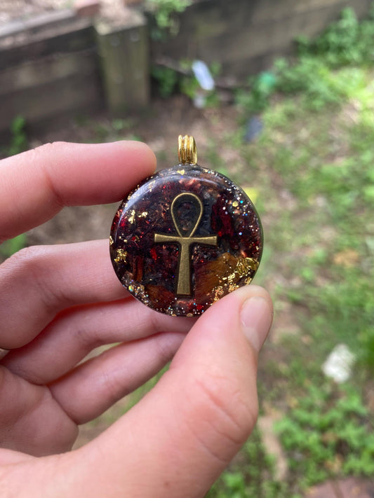 Ankh Pendant Necklace. Made w Elite Shungite, 24ct Gold and Black Kyanite. Powerful. EMF Protection. 5G Protection. Tensor Ring.