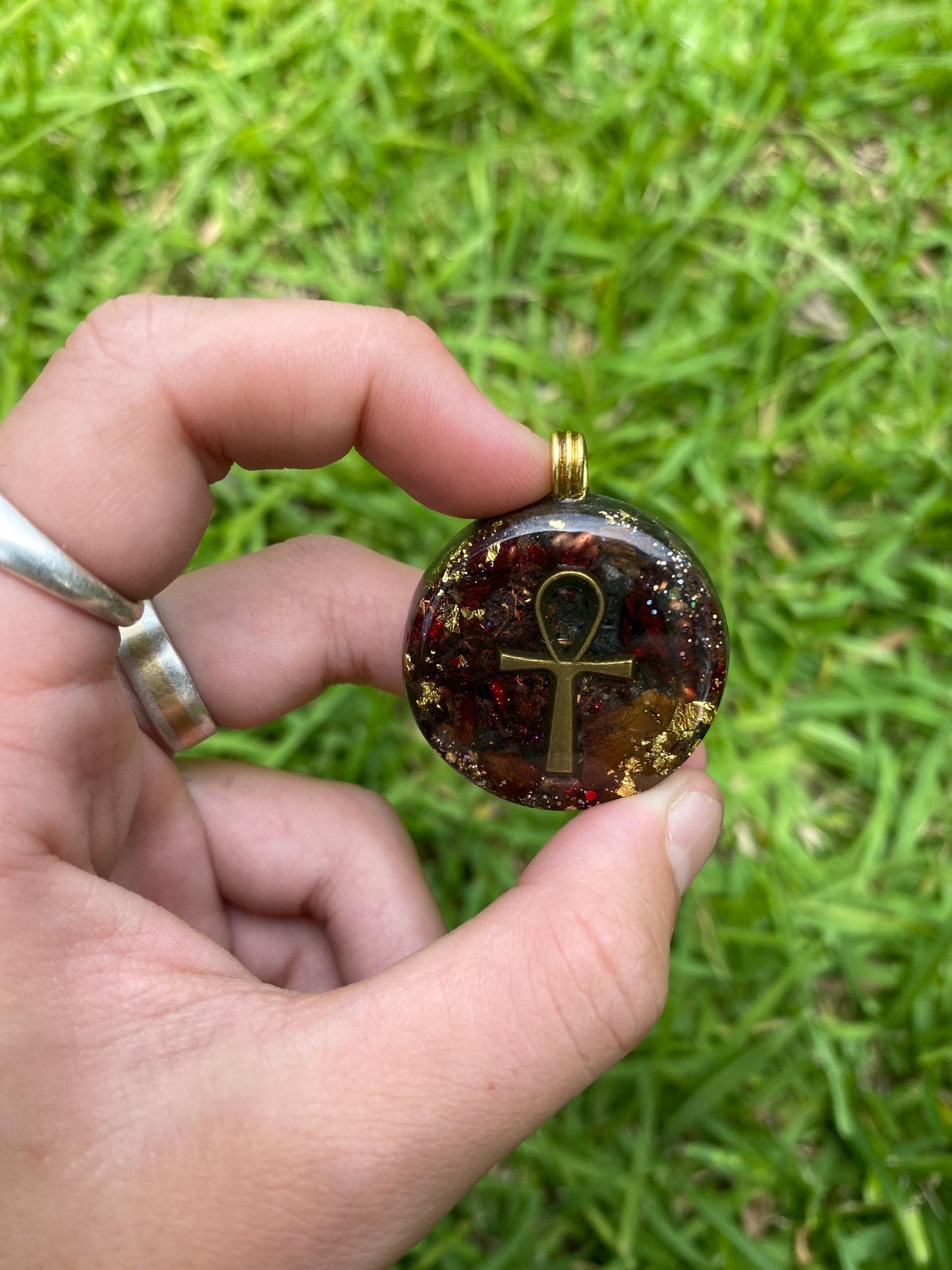 Ankh Pendant Necklace. Made w Elite Shungite, 24ct Gold and Black Kyanite. Powerful. EMF Protection. 5G Protection. Tensor Ring.