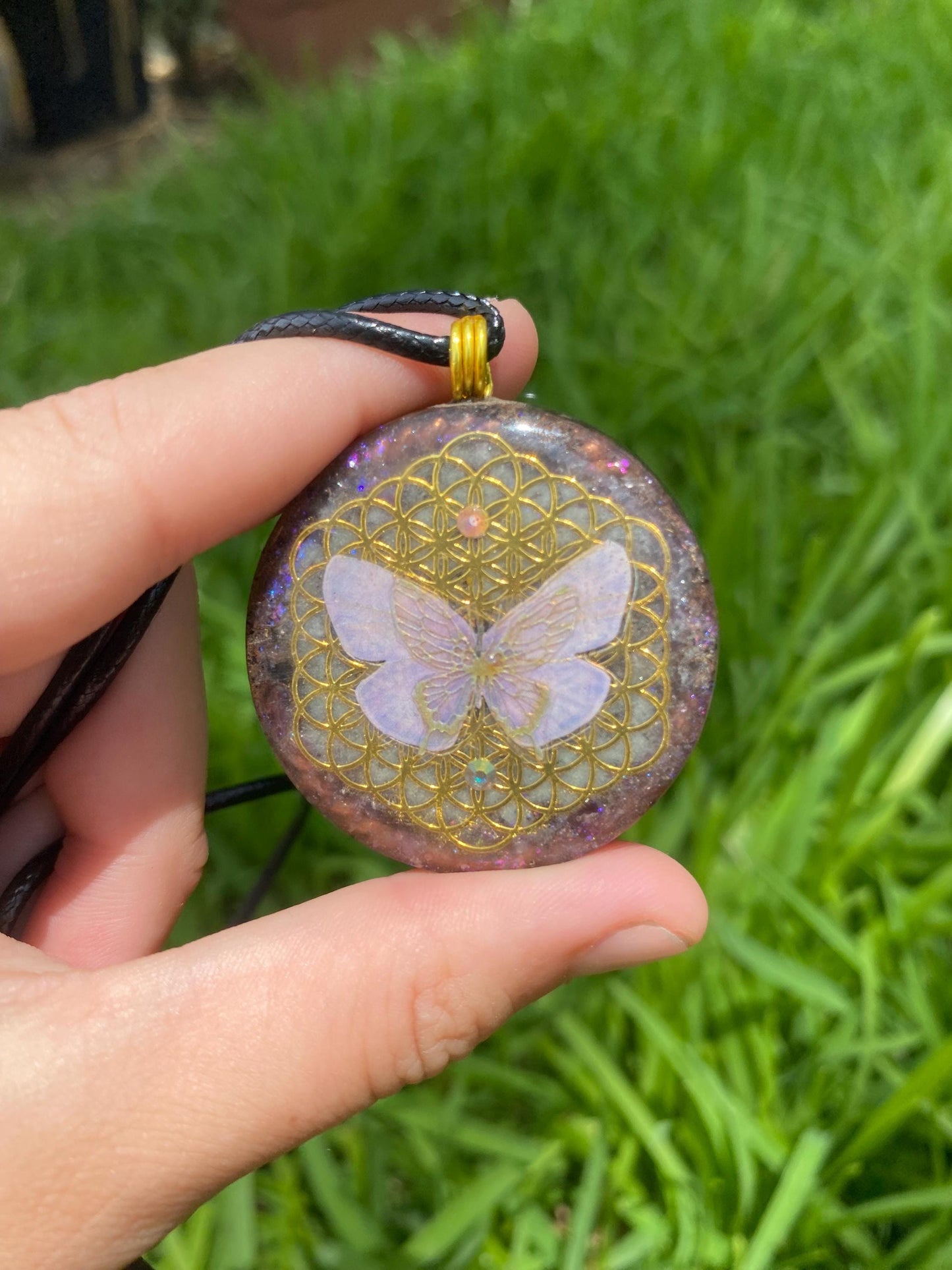 Butterfly. Pendant Necklace. Made w Elite Shungite and Amethyst. Tensor Ring. Powerful. EMF Protection. 5G Protection.