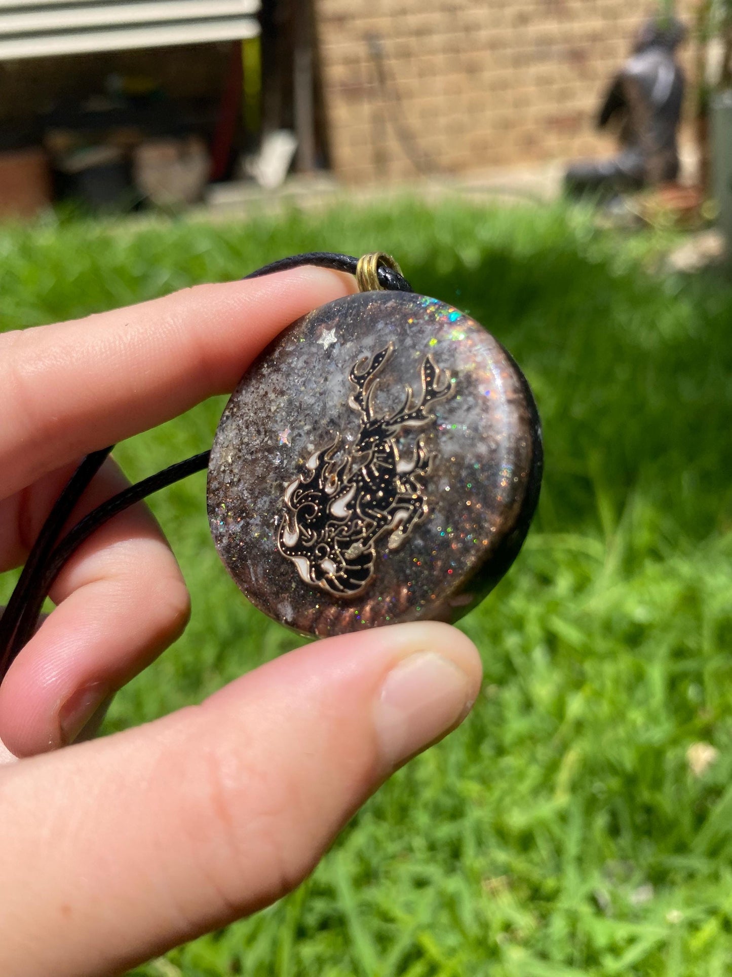 Deer Orgone Pendant Necklace. Made w Elite Shungite, 24ct Gold, Deer antler and White Chalcedony . Powerful. EMF Protection. 5G Protection.
