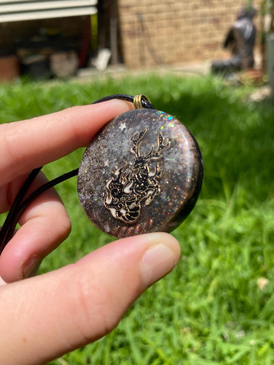 Deer Orgone Pendant Necklace. Made w Elite Shungite, 24ct Gold, Deer antler and White Chalcedony . Powerful. EMF Protection. 5G Protection.