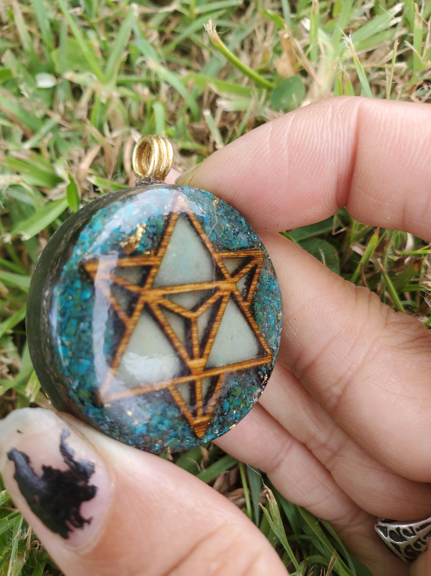 Merkaba Orgone Pendant Necklace. Made w Elite Shungite, 24ct gold and Quantum Quattro . Powerful. EMF Protection. 5G Protection.