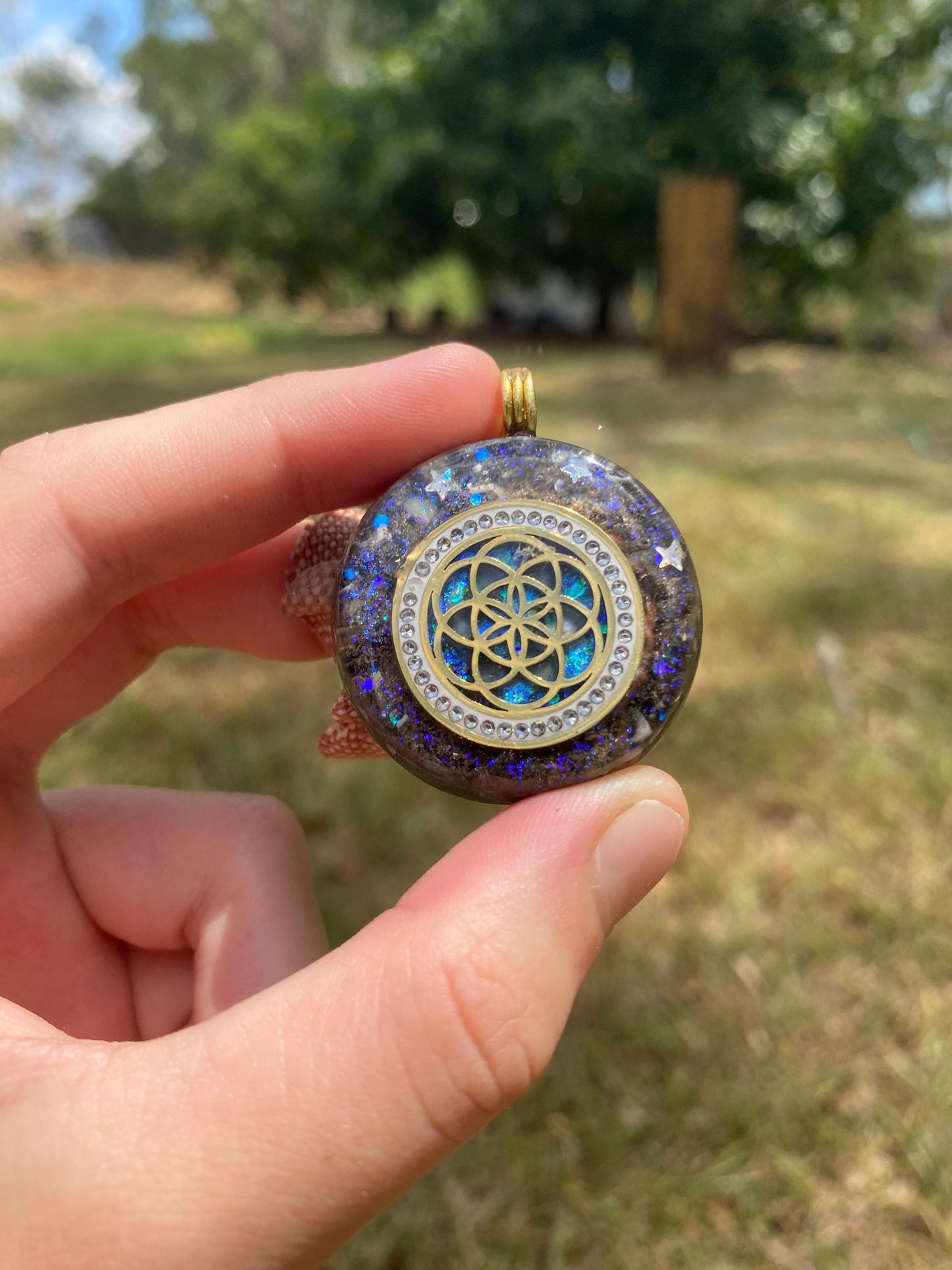 Seed of life. Pendant Necklace. Made w Elite Shungite and Desert Rose. Tensor Ring. Powerful. EMF Protection. 5G Protection.