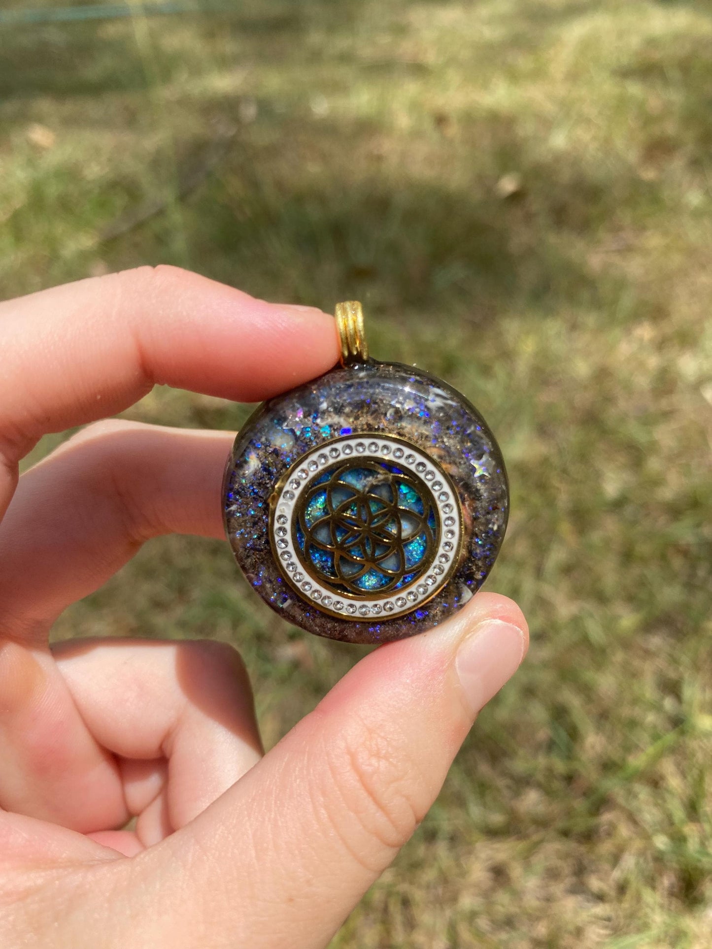 Seed of life. Pendant Necklace. Made w Elite Shungite and Desert Rose. Tensor Ring. Powerful. EMF Protection. 5G Protection.