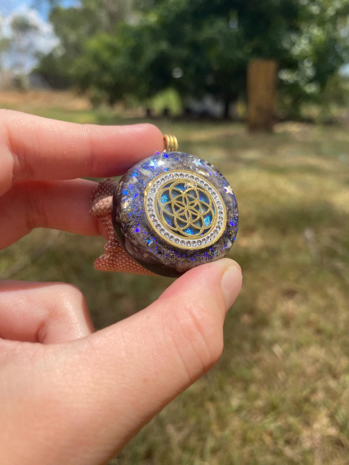 Seed of life. Pendant Necklace. Made w Elite Shungite and Desert Rose. Tensor Ring. Powerful. EMF Protection. 5G Protection.