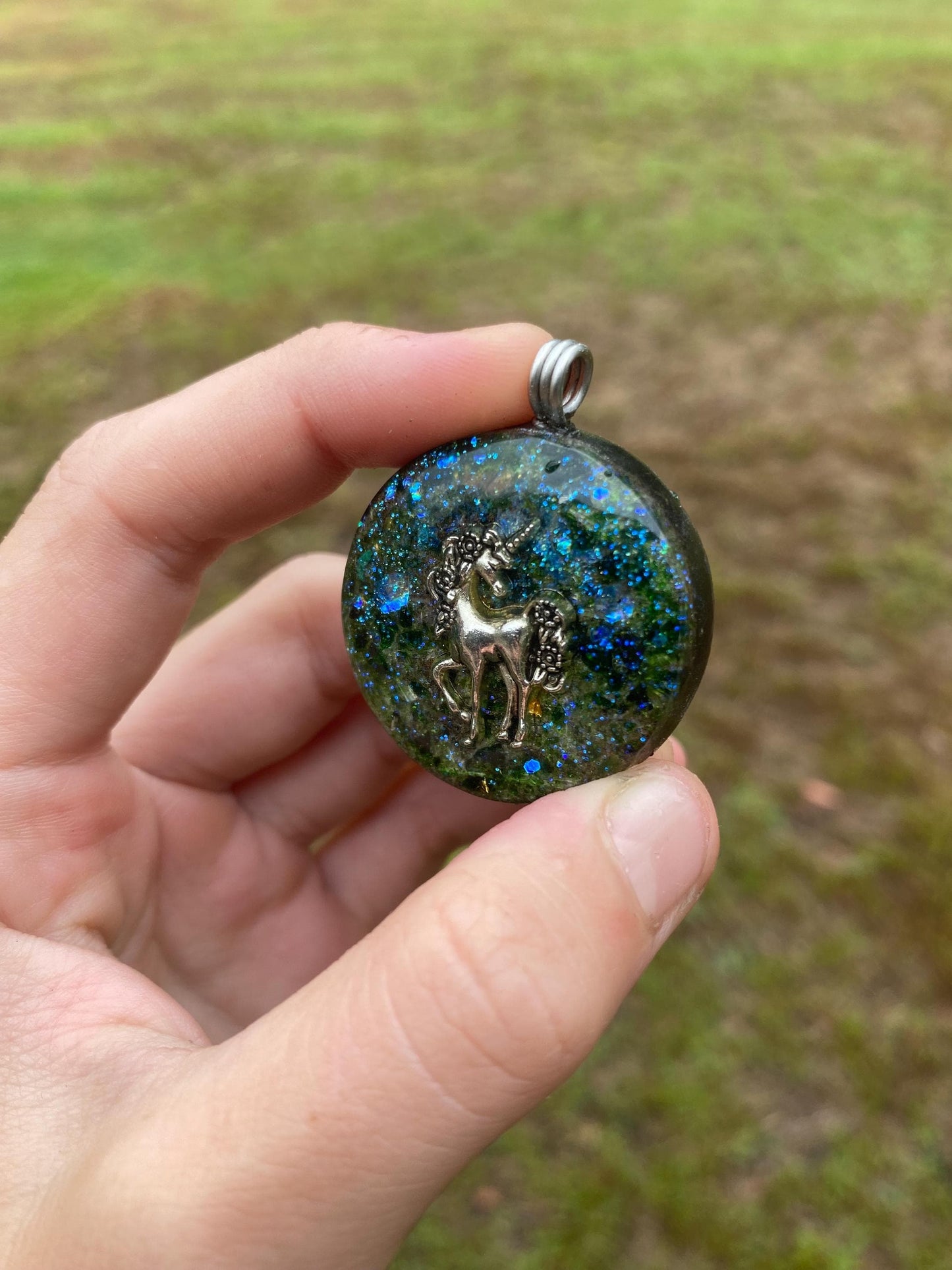 Unicorn. Orgone Pendant Necklace. Made w Elite Shungite, Selenite, 24ct Gold & Green Goldstone. Powerful. EMF Protection.