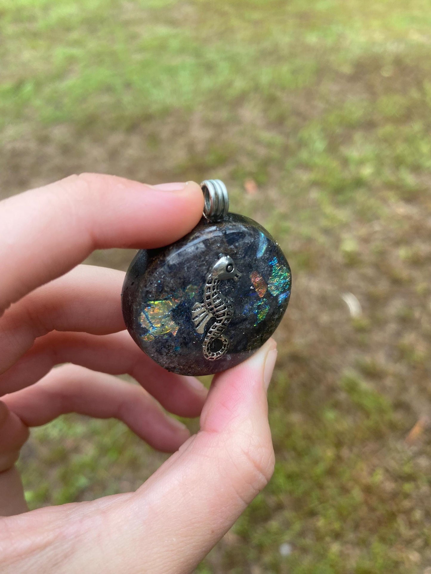 Seahorse, Orgone Pendant Necklace. Made w Elite Shungite, Blue Aventurine & Tensor Ring. Powerful. 5G Protection.