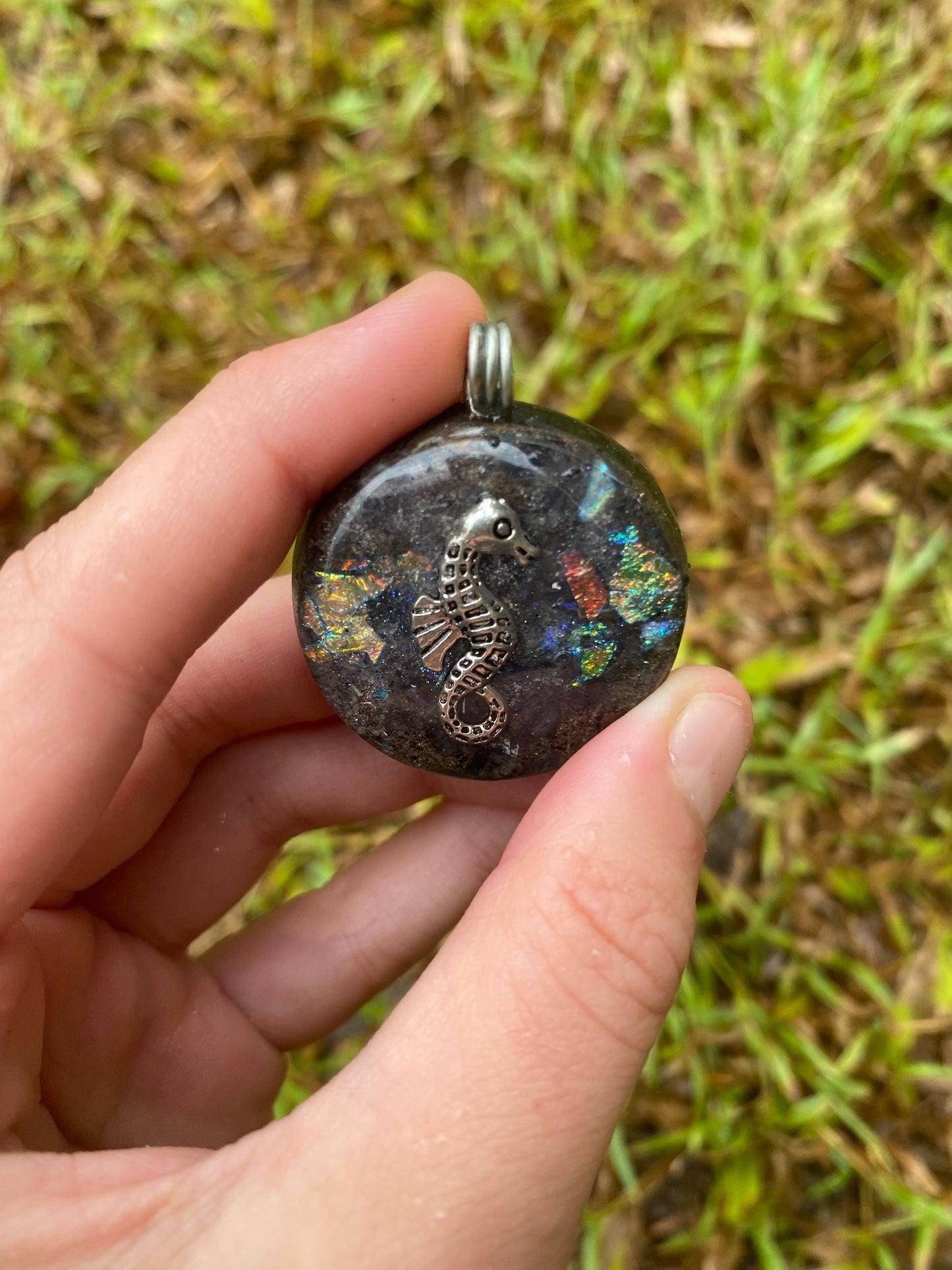 Seahorse, Orgone Pendant Necklace. Made w Elite Shungite, Blue Aventurine & Tensor Ring. Powerful. 5G Protection.