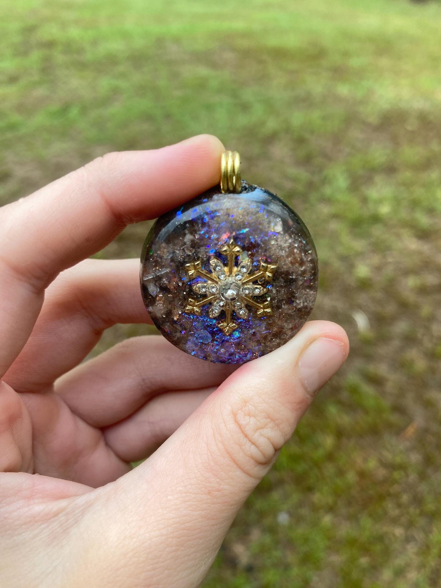 Snowflake. Orgone Pendant Necklace. Made w Elite Shungite, Sunstone. Powerful EMF Protection.