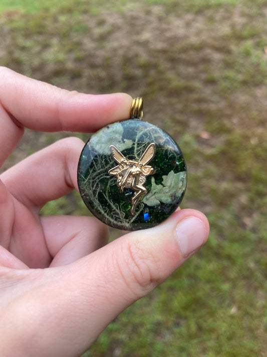 Celtic Fairy. Orgone Pendant Necklace. Made w Elite Shungite, Selenite & Green Goldstone. Powerful. EMF Protection.