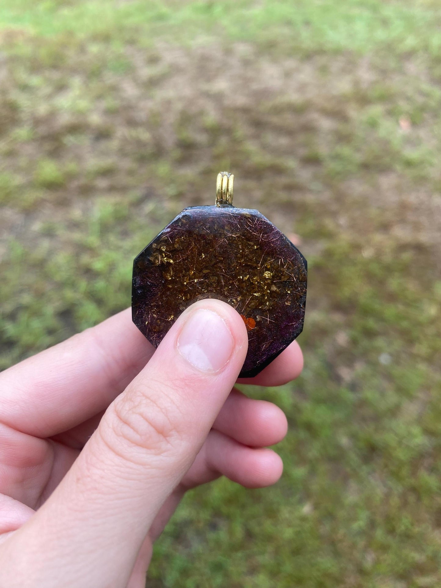 Om. Orgone Pendant Necklace. TENSOR RING. Elite Shungite. Bronzite. EMF, 5G Protection. 24ct gold
