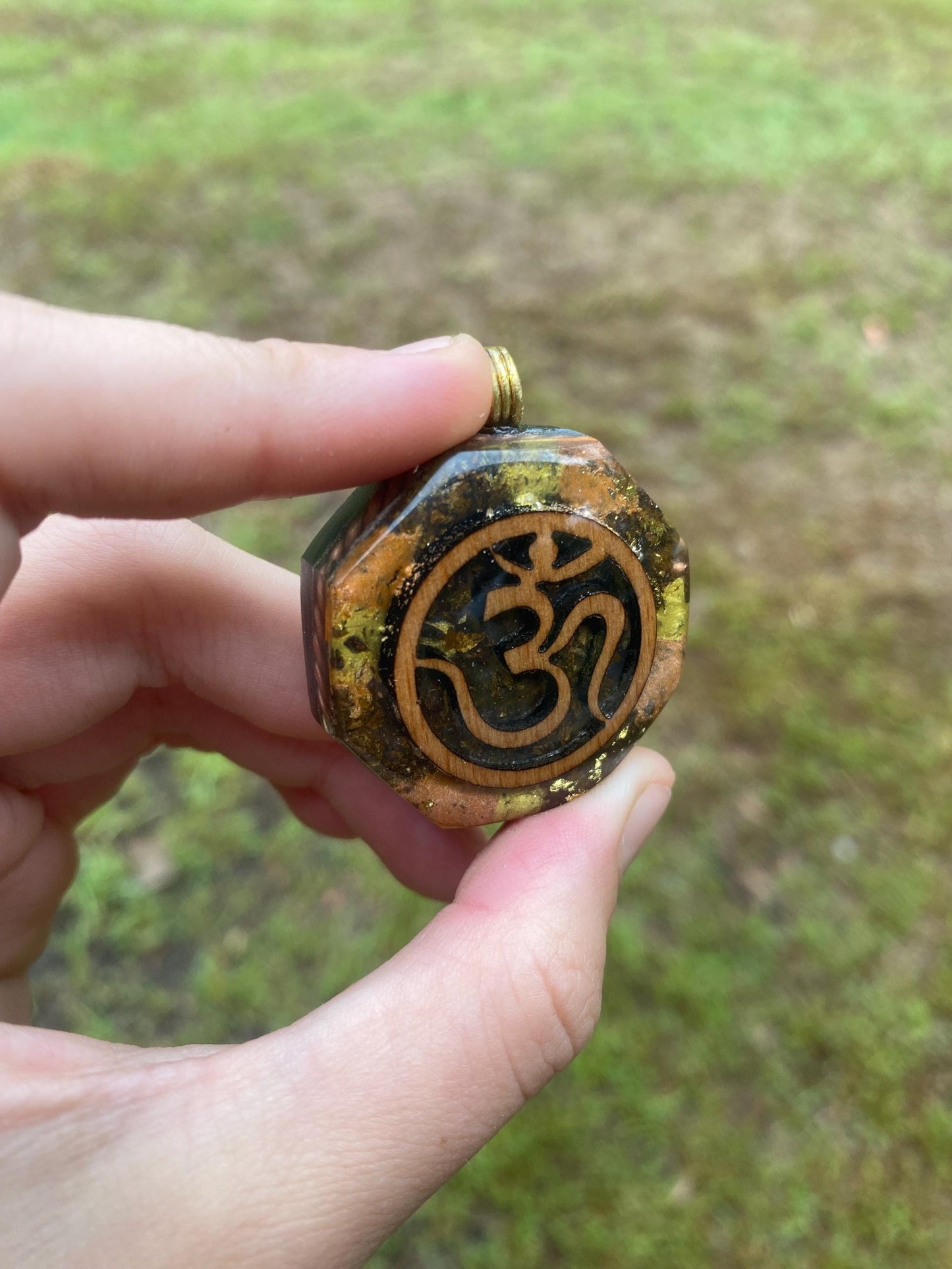 Om. Orgone Pendant Necklace. TENSOR RING. Elite Shungite. Bronzite. EMF, 5G Protection. 24ct gold