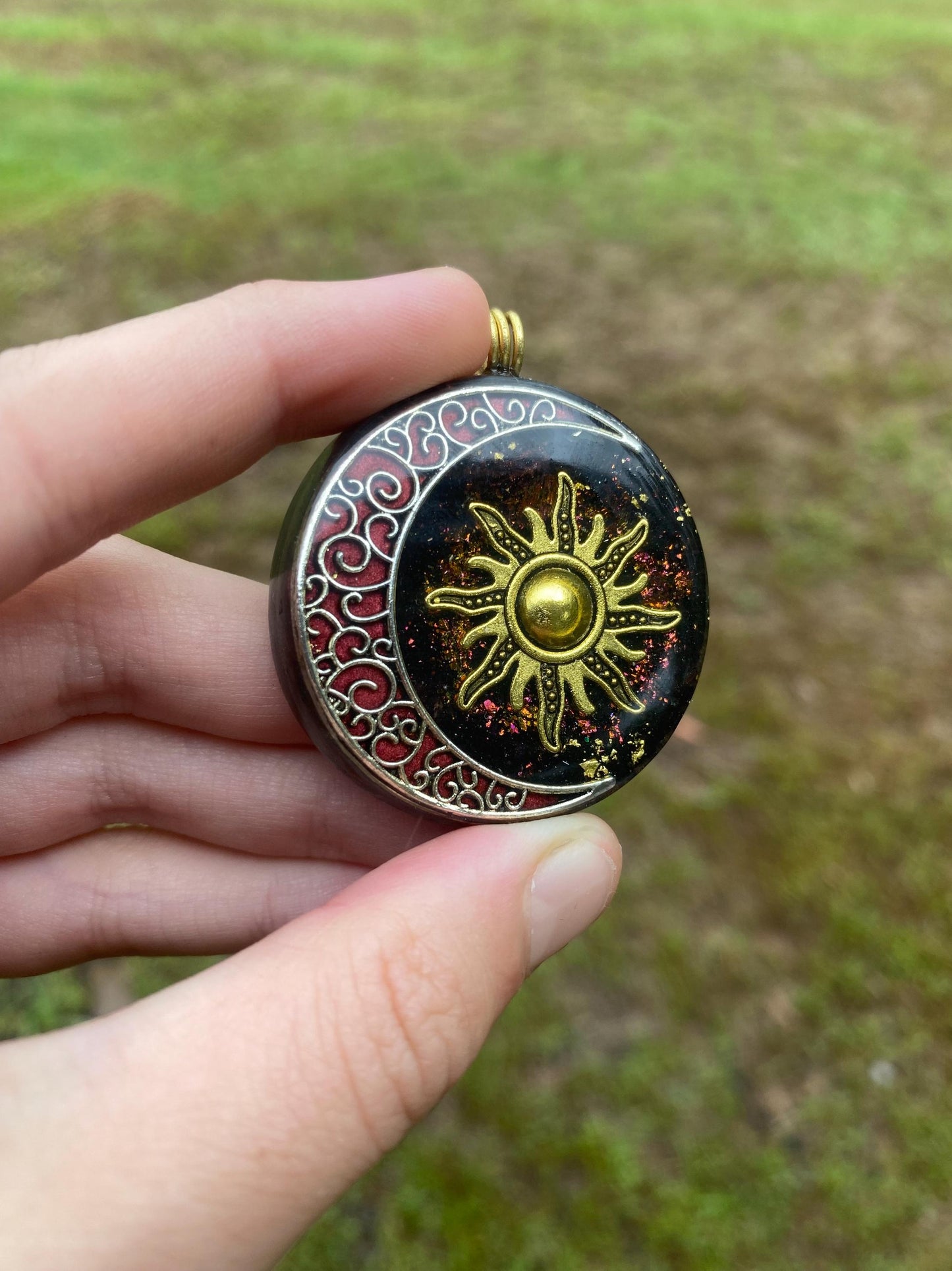 Sun and Moon. Orgone Pendant Necklace. Made w Elite Shungite, Lodestone and Double Tensor Ring. Powerful. EMF Protection. 5G Protection