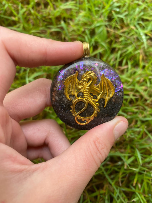 Dragon. Orgone Pendant Necklace. Made w Elite Shungite, Sunstone. Powerful EMF Protection.