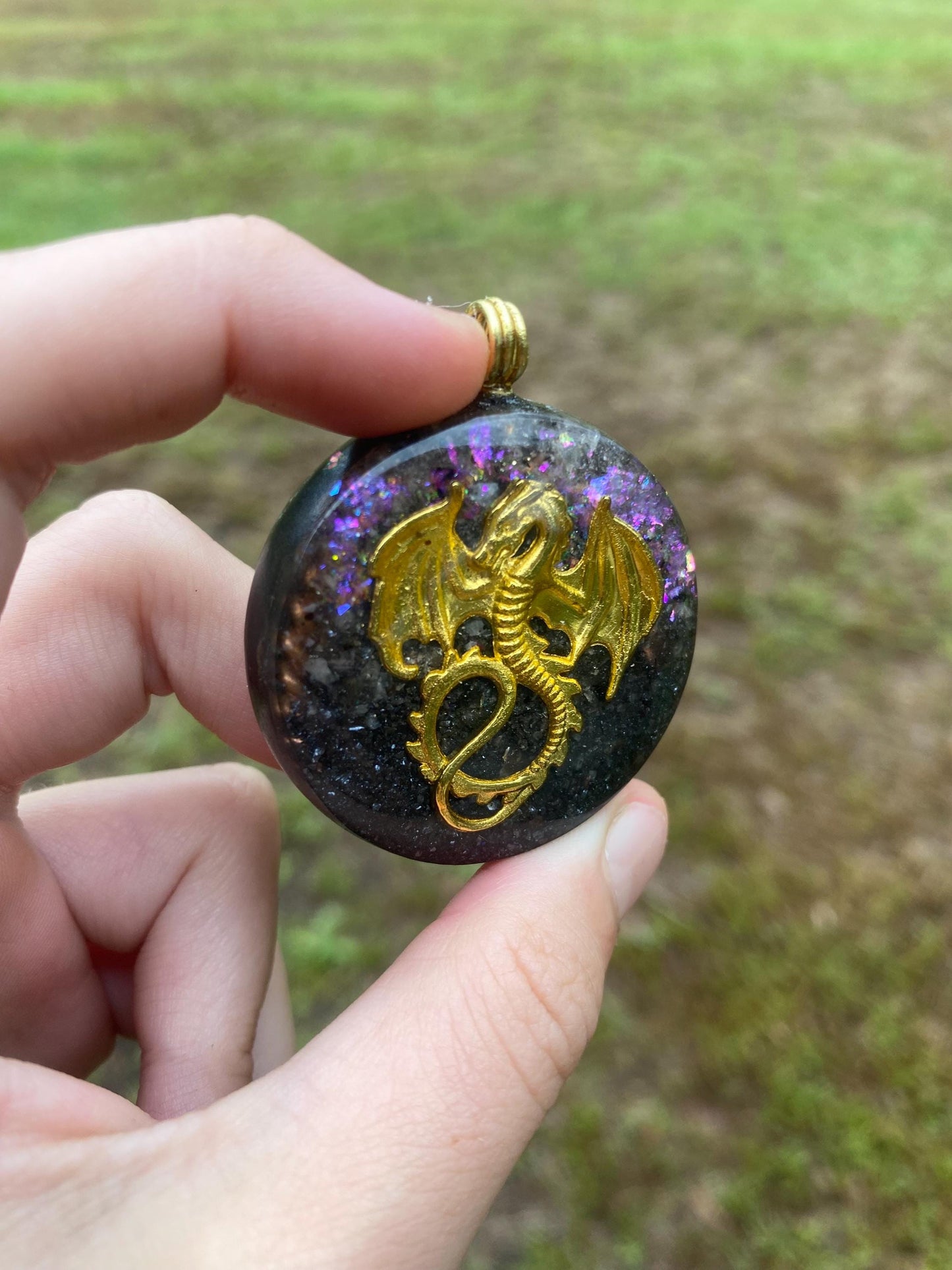 Dragon. Orgone Pendant Necklace. Made w Elite Shungite, Sunstone. Powerful EMF Protection.