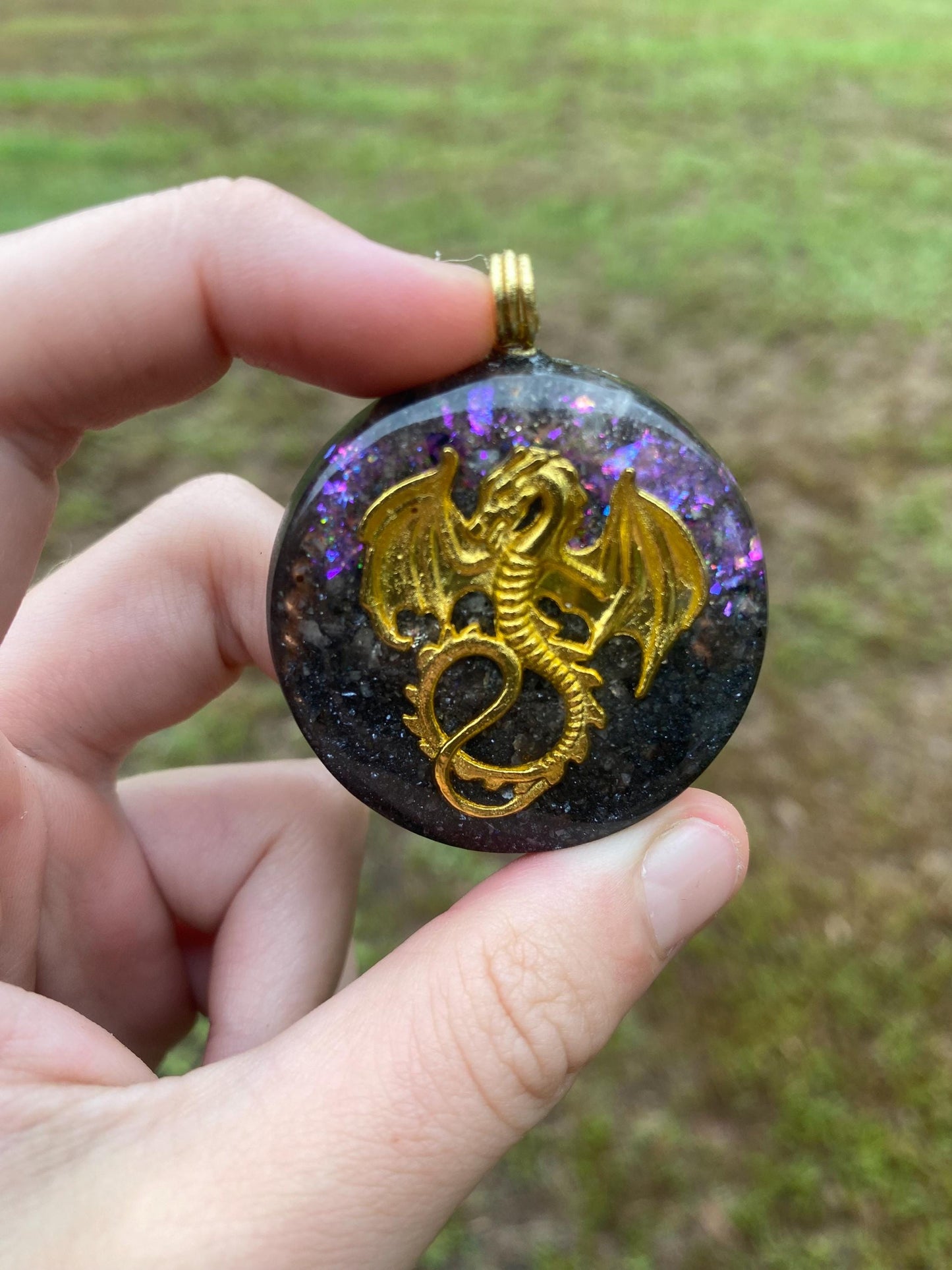 Dragon. Orgone Pendant Necklace. Made w Elite Shungite, Sunstone. Powerful EMF Protection.