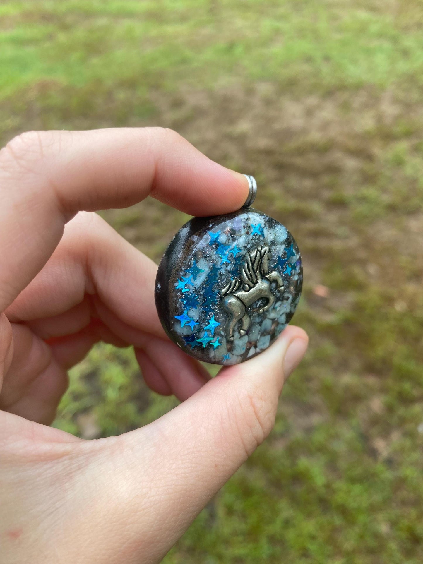 Pony  Orgone Pendant Necklace. Made w Elite Shungite, Larimar. Powerful. EMF Protection. 5G Protection. TENSOR RING