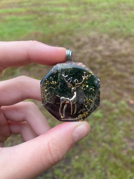 Deer. Orgone Pendant Necklace. Made w Elite Shungite, Lodestone, 25ct Gold and Tensor Ring. Powerful. EMF Protection. 5G Protection