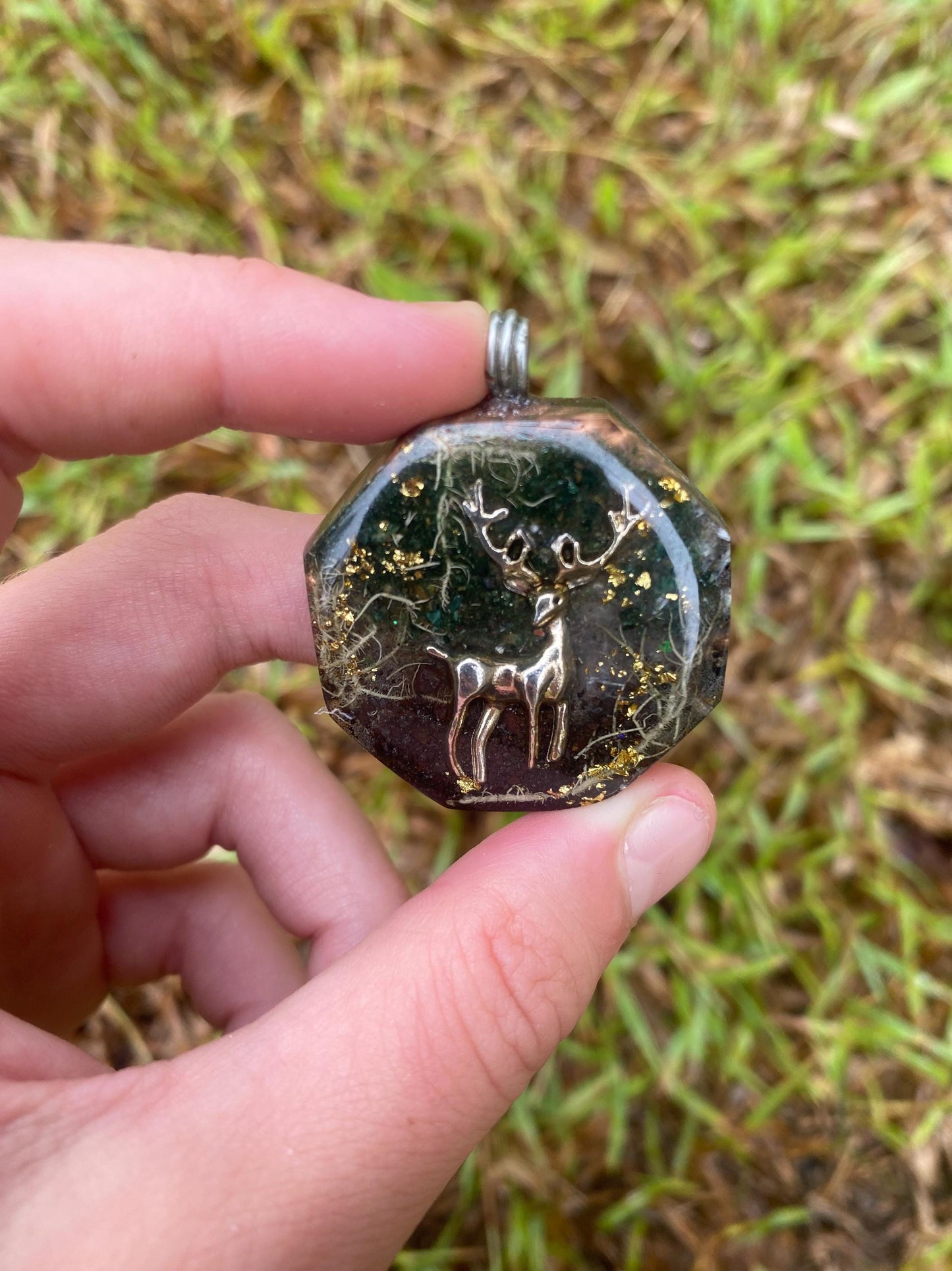 Deer. Orgone Pendant Necklace. Made w Elite Shungite, Lodestone, 25ct Gold and Tensor Ring. Powerful. EMF Protection. 5G Protection