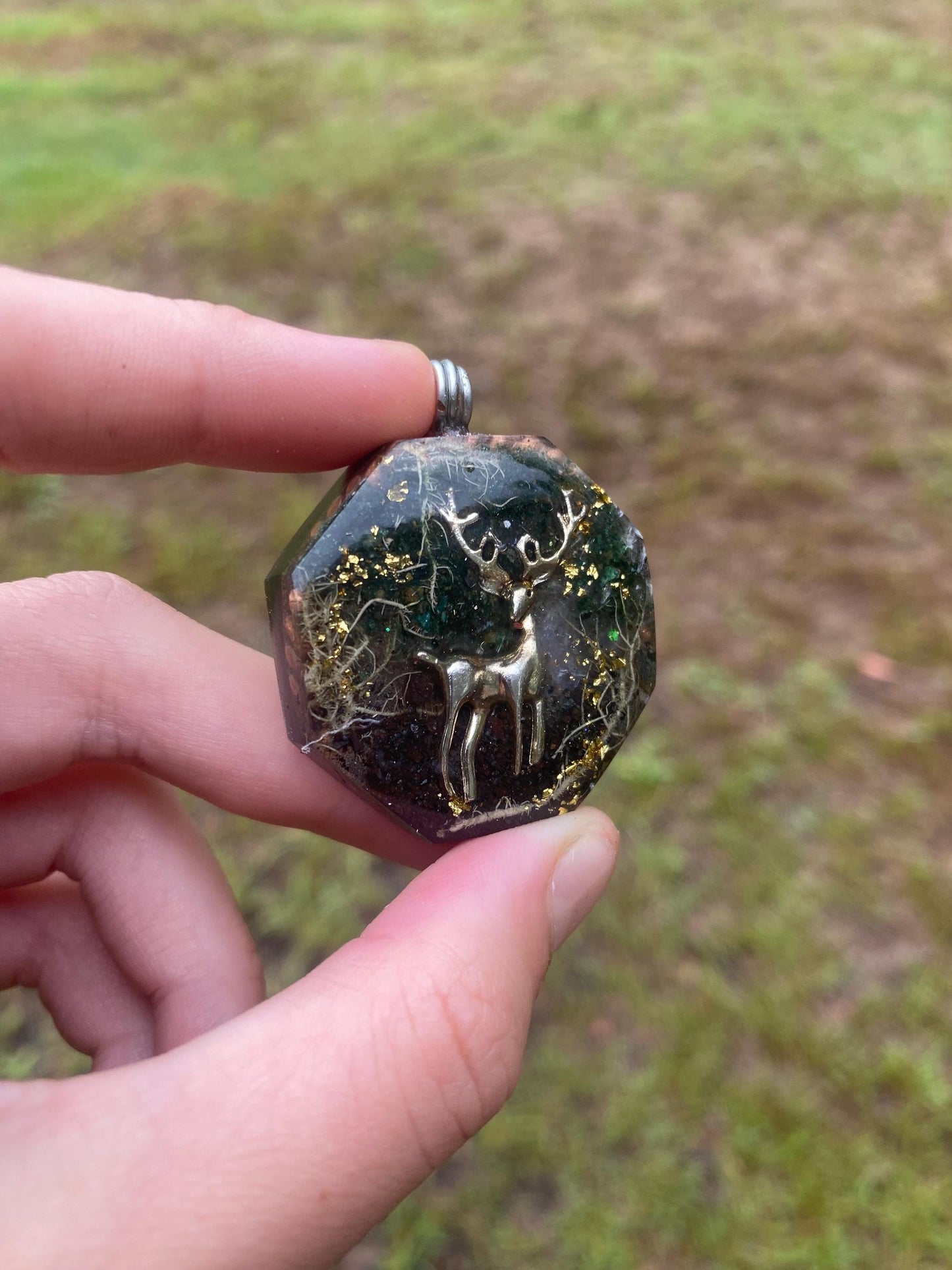 Deer. Orgone Pendant Necklace. Made w Elite Shungite, Lodestone, 25ct Gold and Tensor Ring. Powerful. EMF Protection. 5G Protection