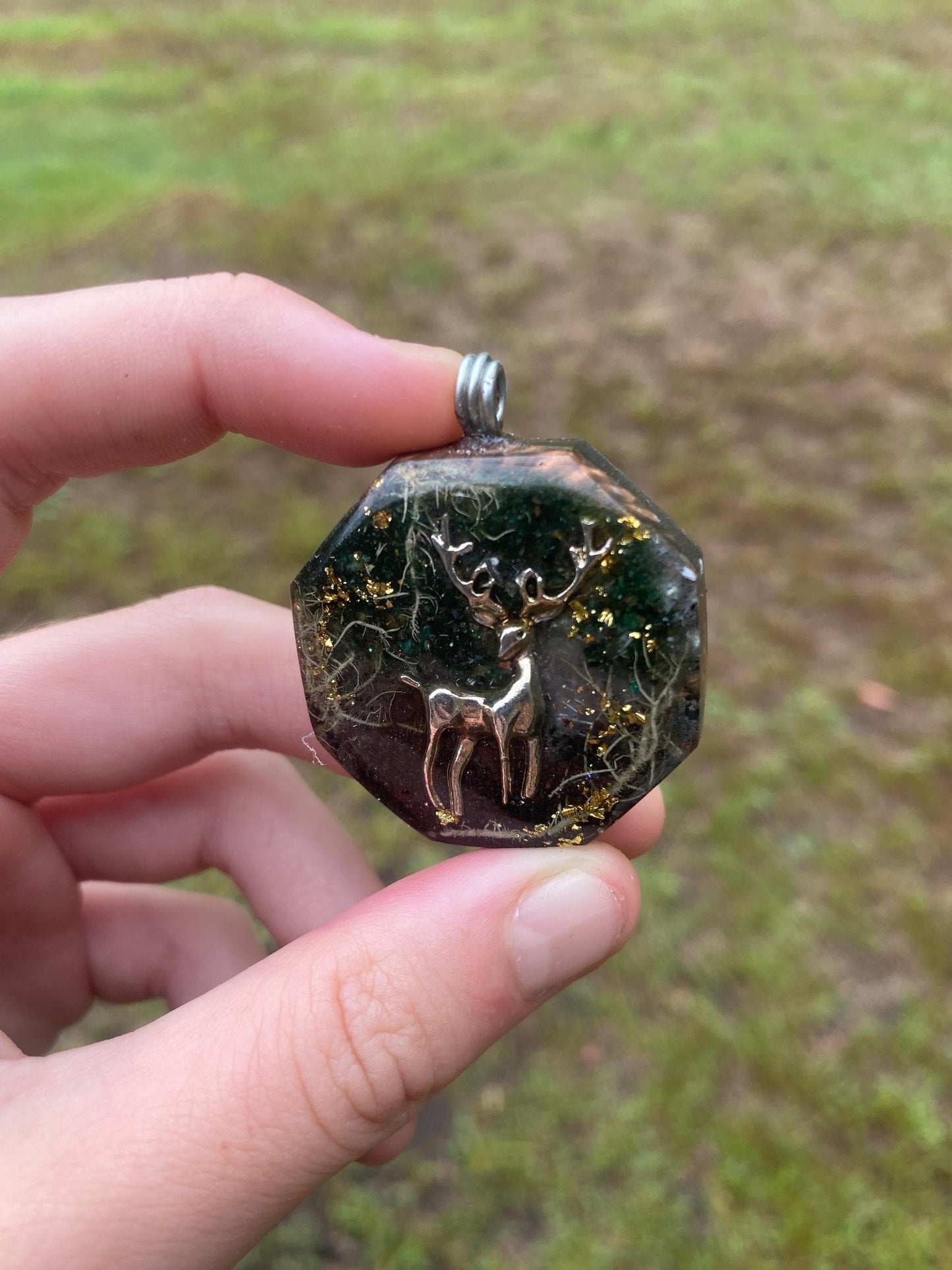Deer. Orgone Pendant Necklace. Made w Elite Shungite, Lodestone, 25ct Gold and Tensor Ring. Powerful. EMF Protection. 5G Protection