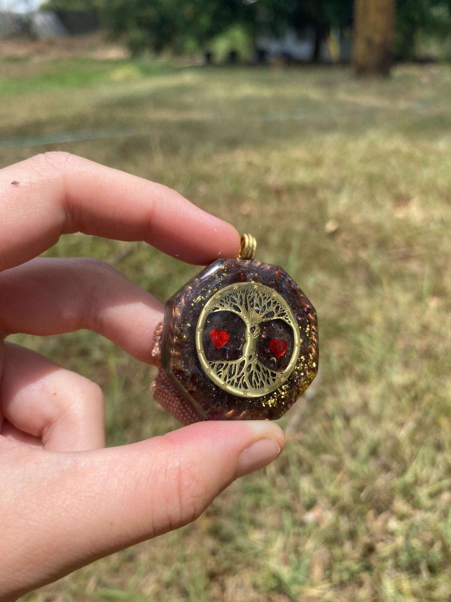Tree of Life Orgonite Pendant, Shungite Garnet, Tensor Ring