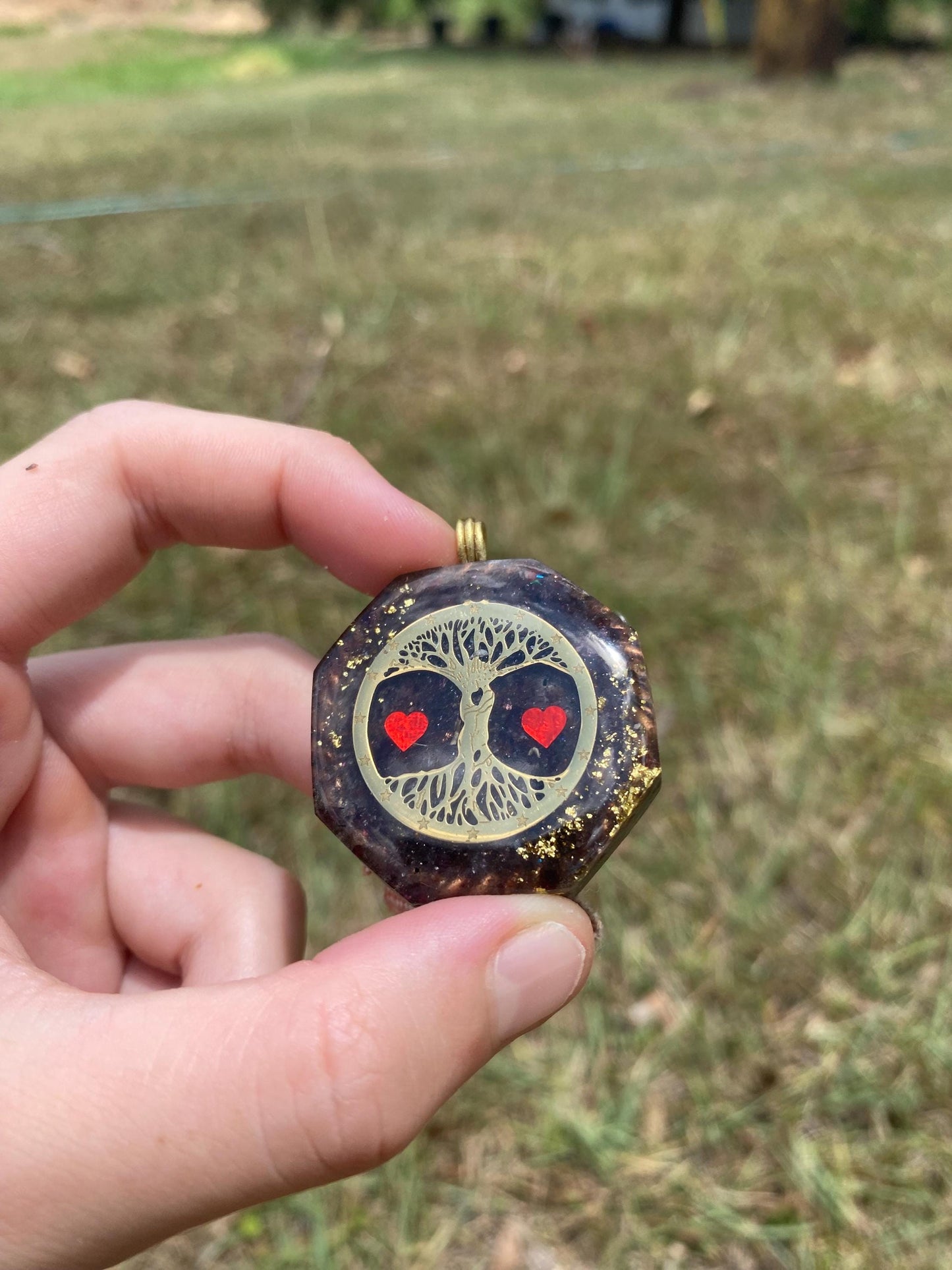 Tree of Life Orgonite Pendant, Shungite Garnet, Tensor Ring