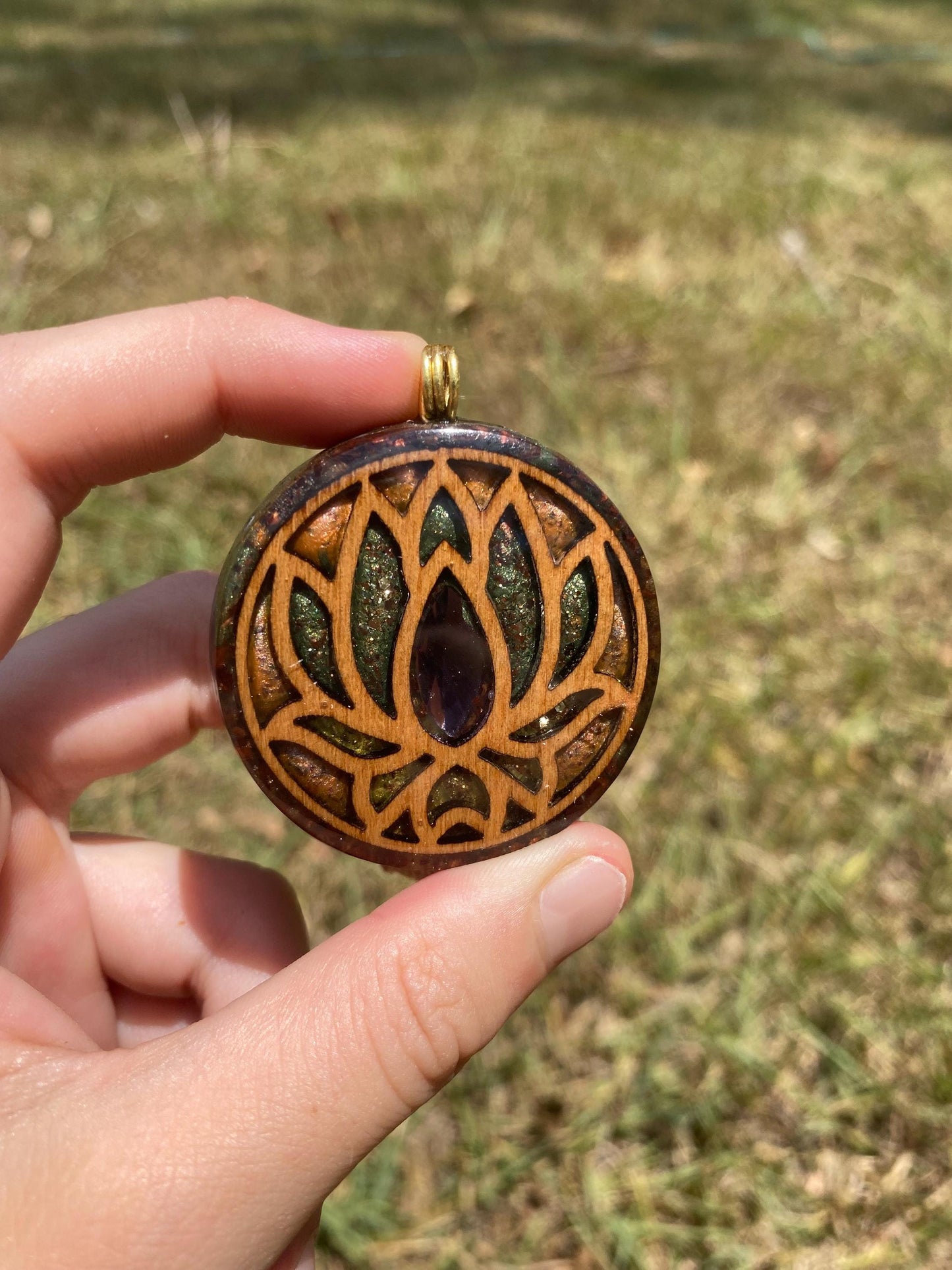 Lotus Orgone Pendant Necklace. Made w Elite Shungite, Red Tigers Eye. Powerful. EMF Protection. 5G Protection. TENSOR RING
