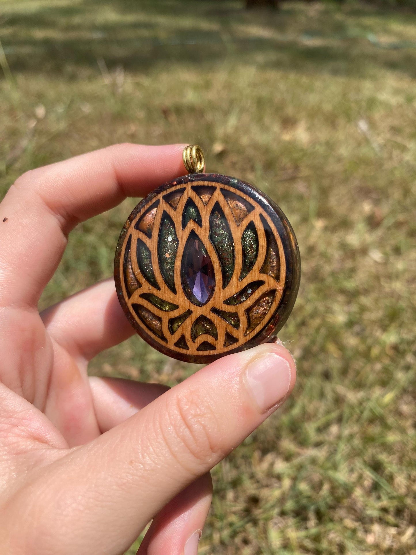 Lotus Orgone Pendant Necklace. Made w Elite Shungite, Red Tigers Eye. Powerful. EMF Protection. 5G Protection. TENSOR RING
