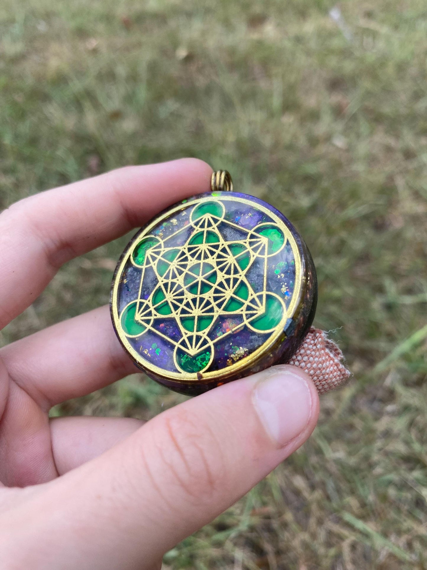 Metatrons Cube, Orgonite Pendant: Shungite, Amethyst, Tensor Ring EMF Protection