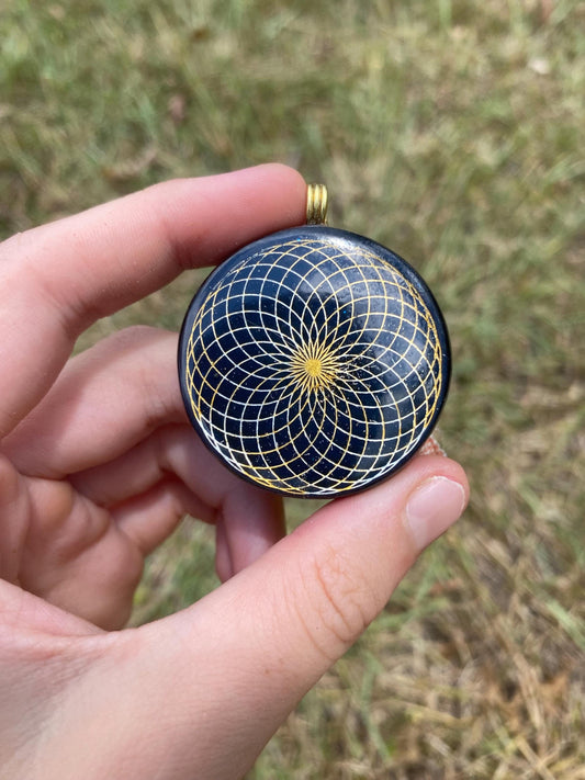 Torus. Eternal Life Lotus. Orgone Pendant Necklace. Made w Elite Shungite, Selenite & Blue Goldstone. Powerful. EMF Protection.
