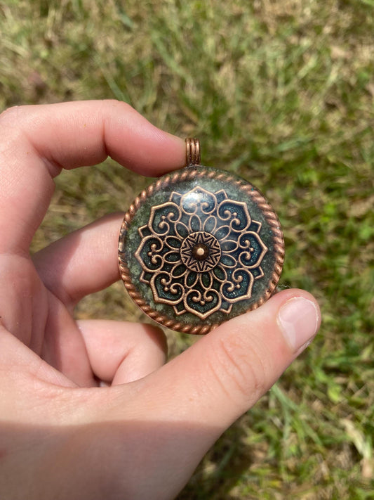 Boho Mandala Orgone Pendant Necklace. Made w Elite Shungite, and Diopside. Powerful. EMF Protection. 5G Protection.