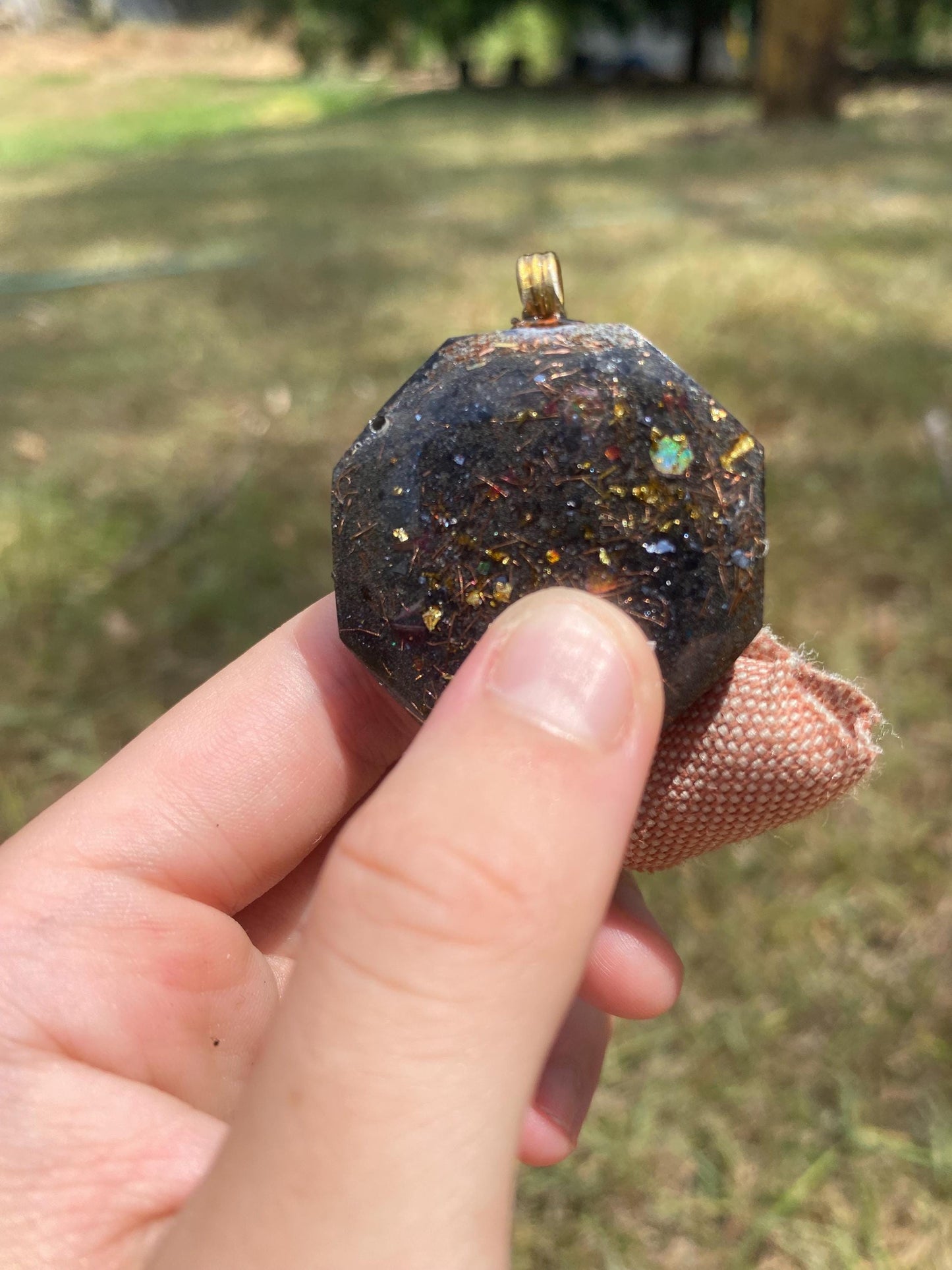 Scarab, Orgone Pendant Necklace. Made w Elite Shungite, 24ct gold & Galena. Powerful. EMF Protection. 5G Protection. TENSOR RING
