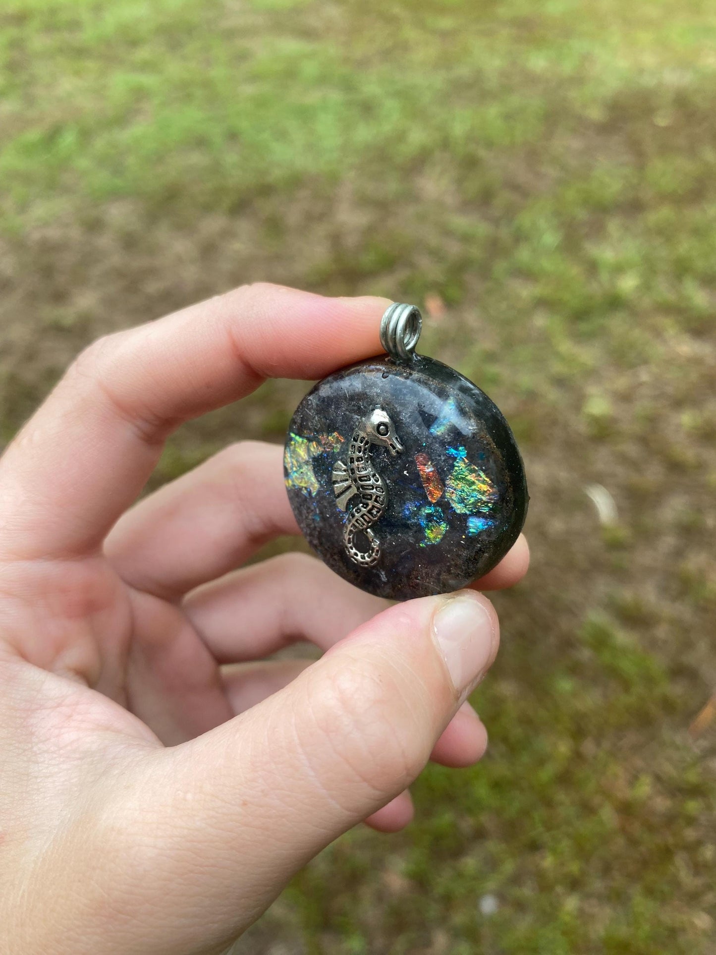 Seahorse, Orgone Pendant Necklace. Made w Elite Shungite, Blue Aventurine & Tensor Ring. Powerful. 5G Protection.