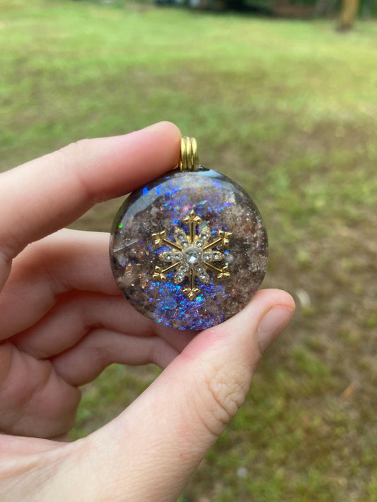 Snowflake. Orgone Pendant Necklace. Made w Elite Shungite, Sunstone. Powerful EMF Protection.