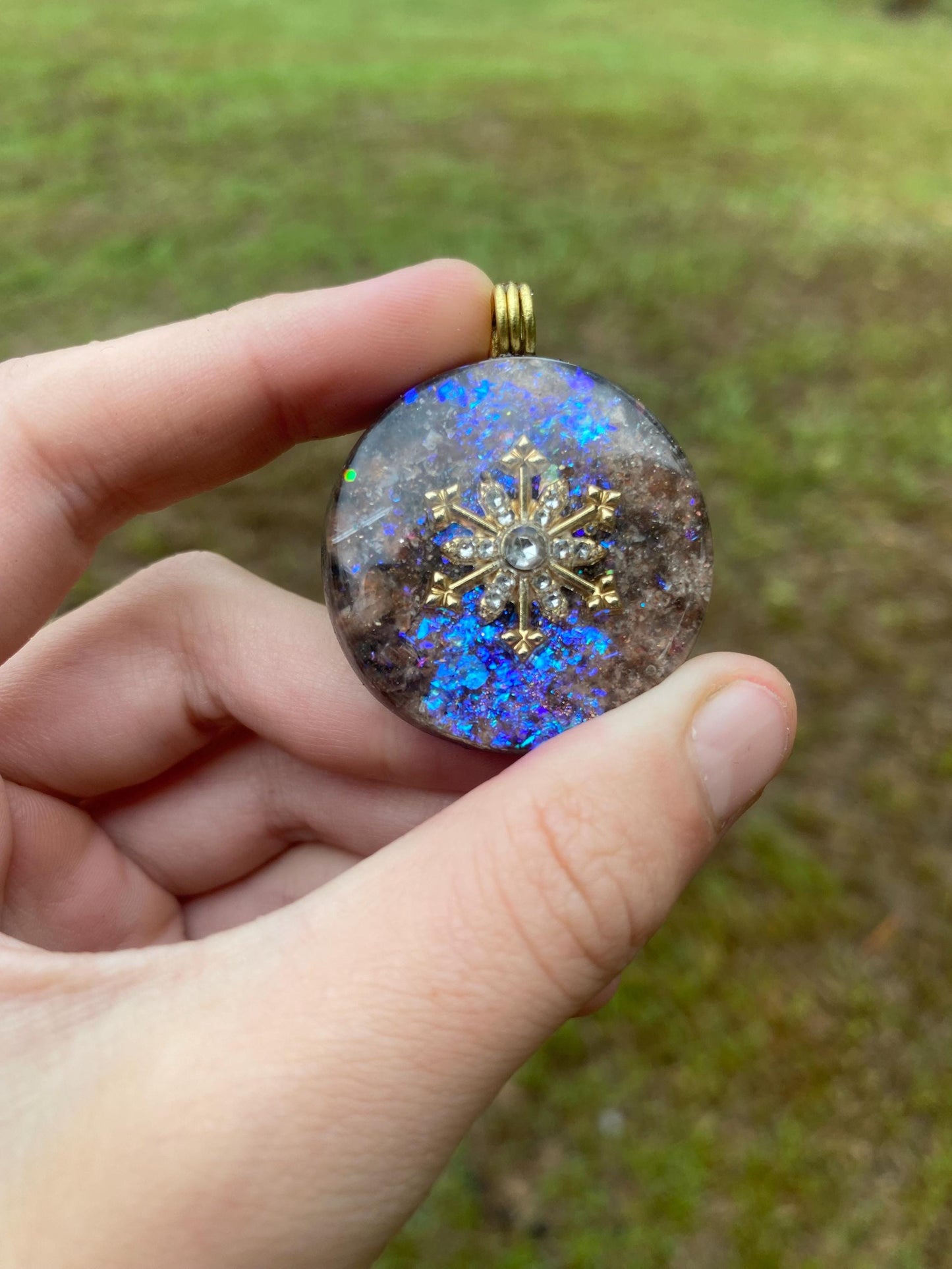 Snowflake. Orgone Pendant Necklace. Made w Elite Shungite, Sunstone. Powerful EMF Protection.