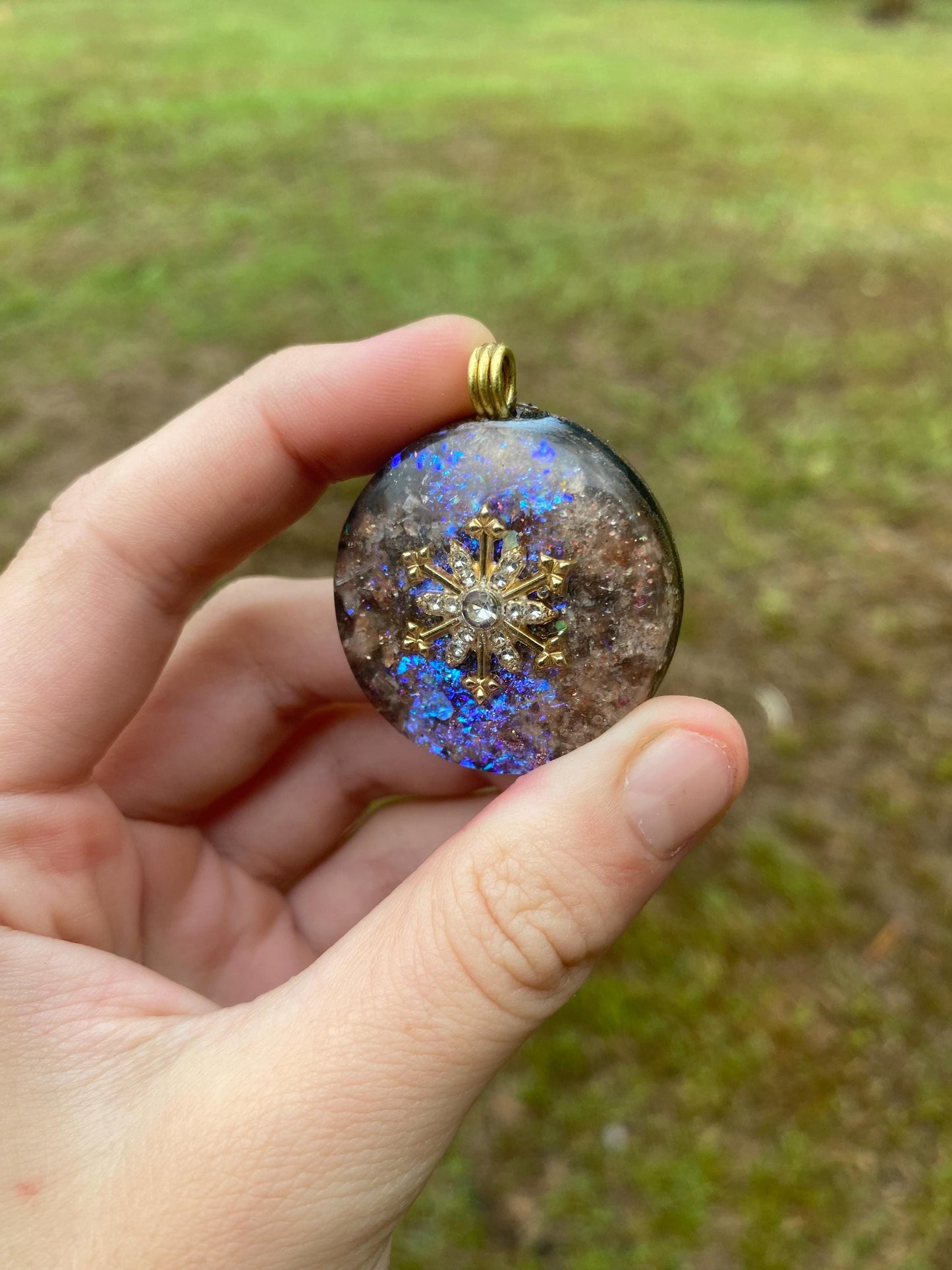 Snowflake. Orgone Pendant Necklace. Made w Elite Shungite, Sunstone. Powerful EMF Protection.