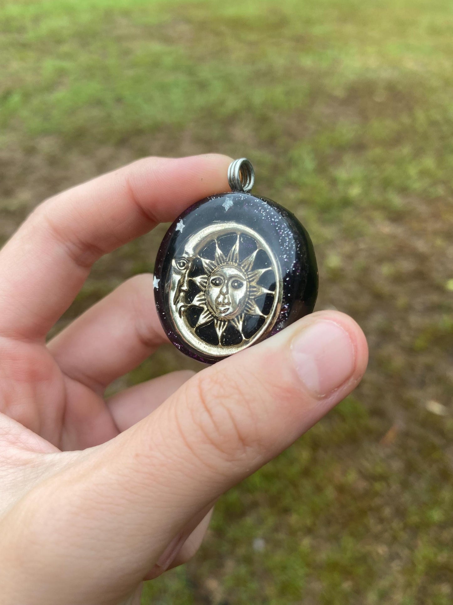 Sun/Moon. Orgone Pendant Necklace. Made w Elite Shungite, Purpurite & Tensor Ring. Powerful. 5G Protection.