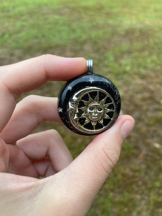 Sun/Moon. Orgone Pendant Necklace. Made w Elite Shungite, Purpurite & Tensor Ring. Powerful. 5G Protection.